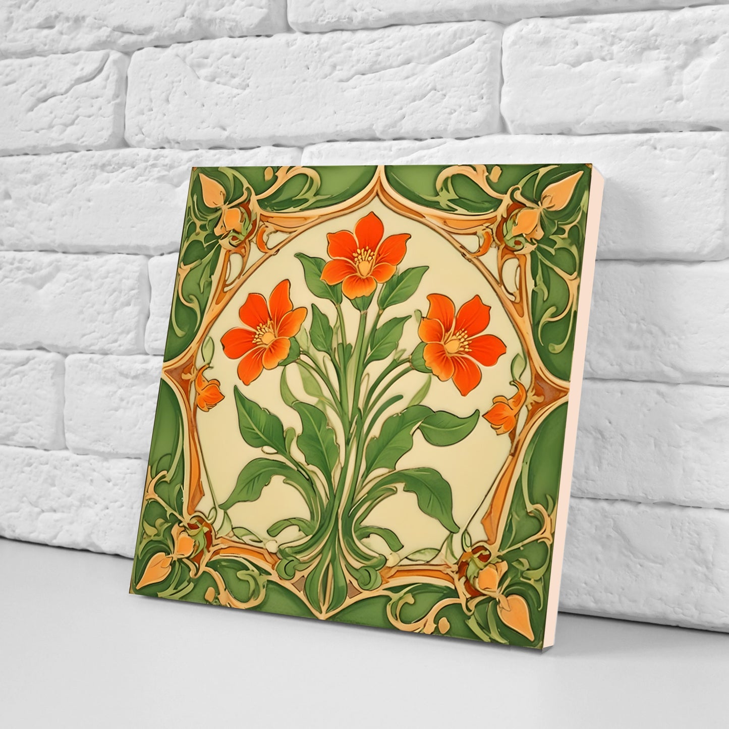 Art Nouveau Flower Ceramic tiles - Set of 2 Art Nouveau Wall Decor Tiles - Kitchen Backsplash Tiles, Table Decorative Tiles, Bathroom Tiles