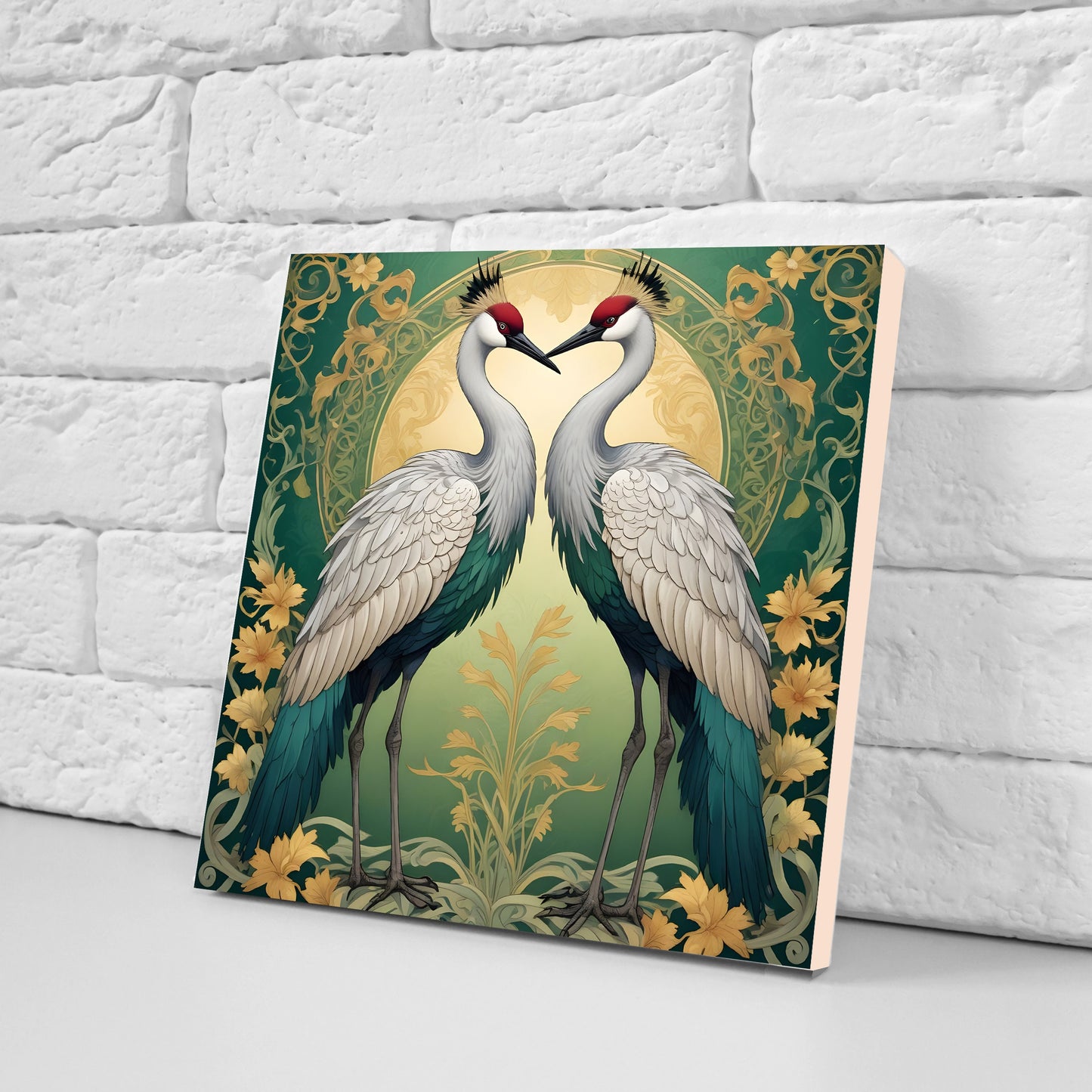 Art Nouveau Cranes Ceramic tiles - Set of 2 Art Nouveau Bird Wall Decor Tiles - Kitchen Backsplash Tiles, Bathroom Tiles