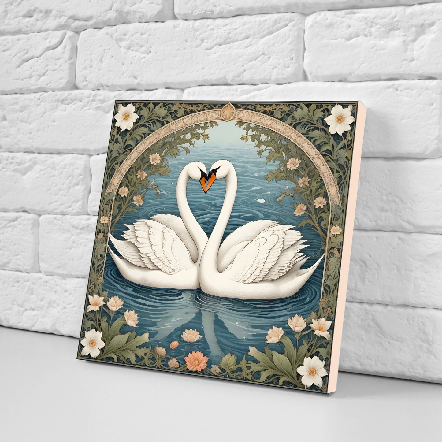 Art Nouveau Swans Ceramic tiles - Set of 2 Art Nouveau Swans Wall Decor Tiles - Kitchen Backsplash Tiles, Bathroom Tiles