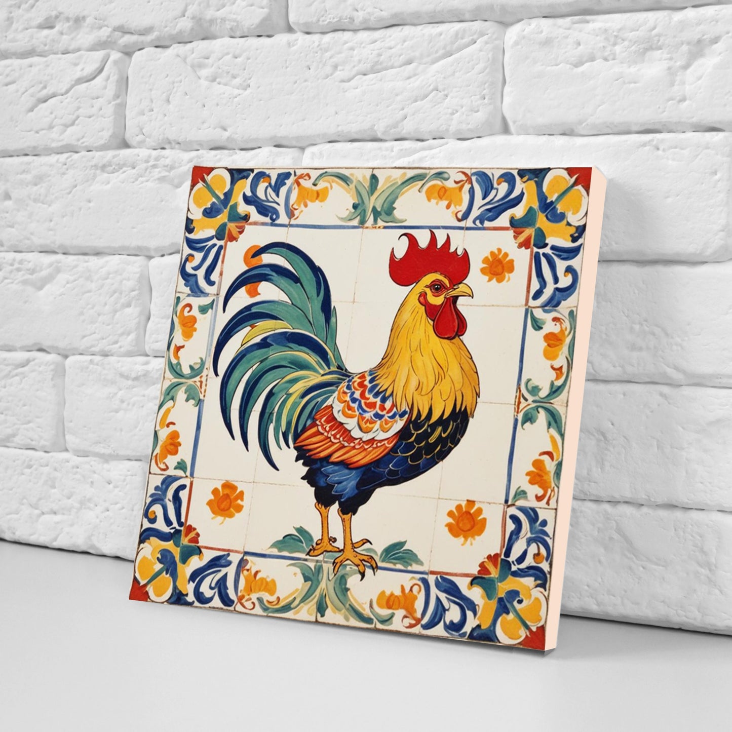 Sicilian Ceramic tiles - Set of 3 Sicilian Wall Decor Tiles - Rooster Tiles - Kitchen Backsplash Tiles, Bathroom Tiles, Shower tiles