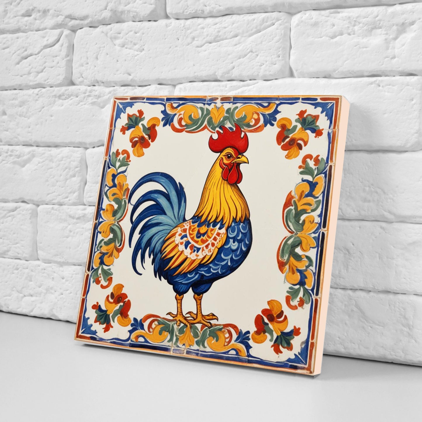 Sicilian Ceramic tiles - Set of 3 Sicilian Wall Decor Tiles - Rooster Tiles - Kitchen Backsplash Tiles, Bathroom Tiles, Shower tiles