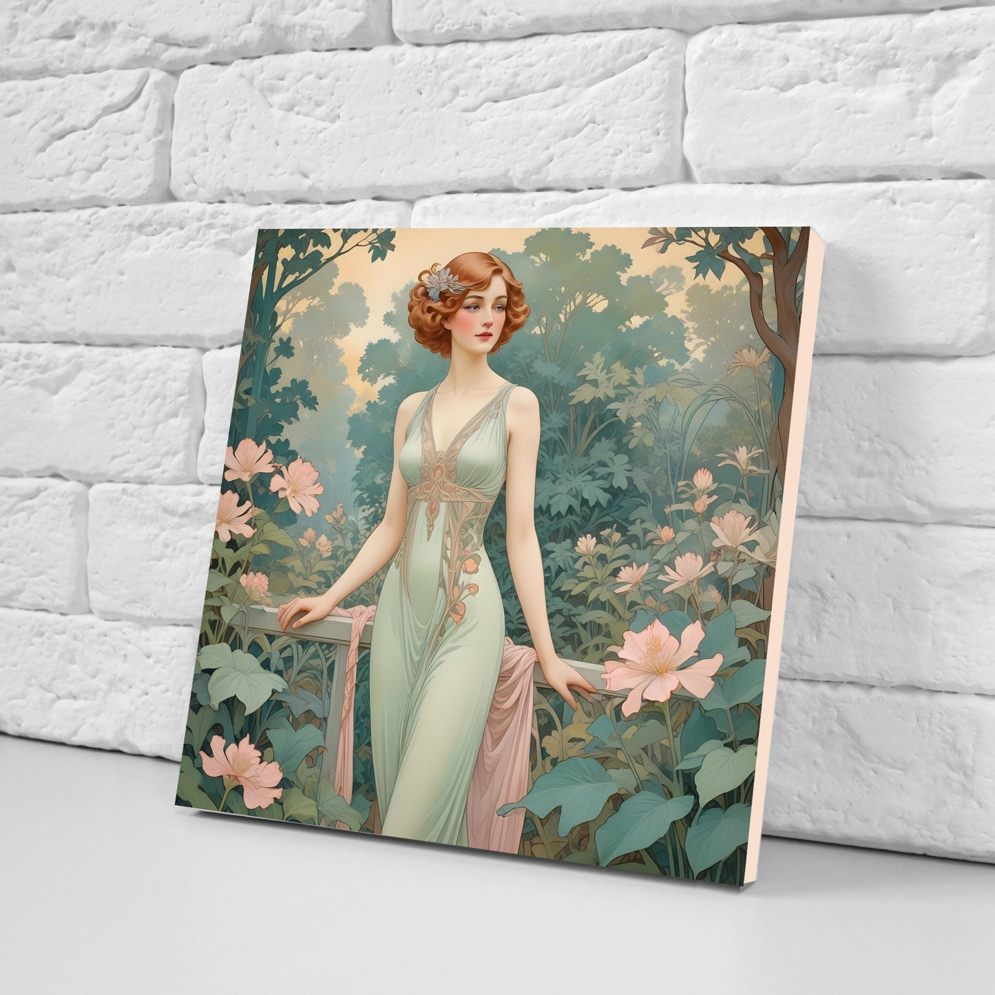 Art Nouveau Woman Ceramic tiles - Set of 2 Art Nouveau Wall Decor Tiles - Kitchen Backsplash Tiles, Table Decorative Tiles, Bathroom Tiles