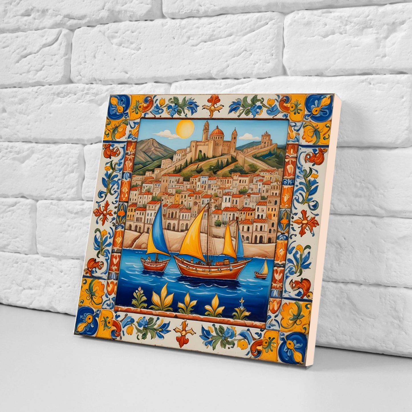 Sicilian Ceramic tiles - Set of 3 Sicilian Wall Decor Tiles - Kitchen Backsplash Tiles, Bathroom Tiles, Sicilian ceramics, Shower tiles