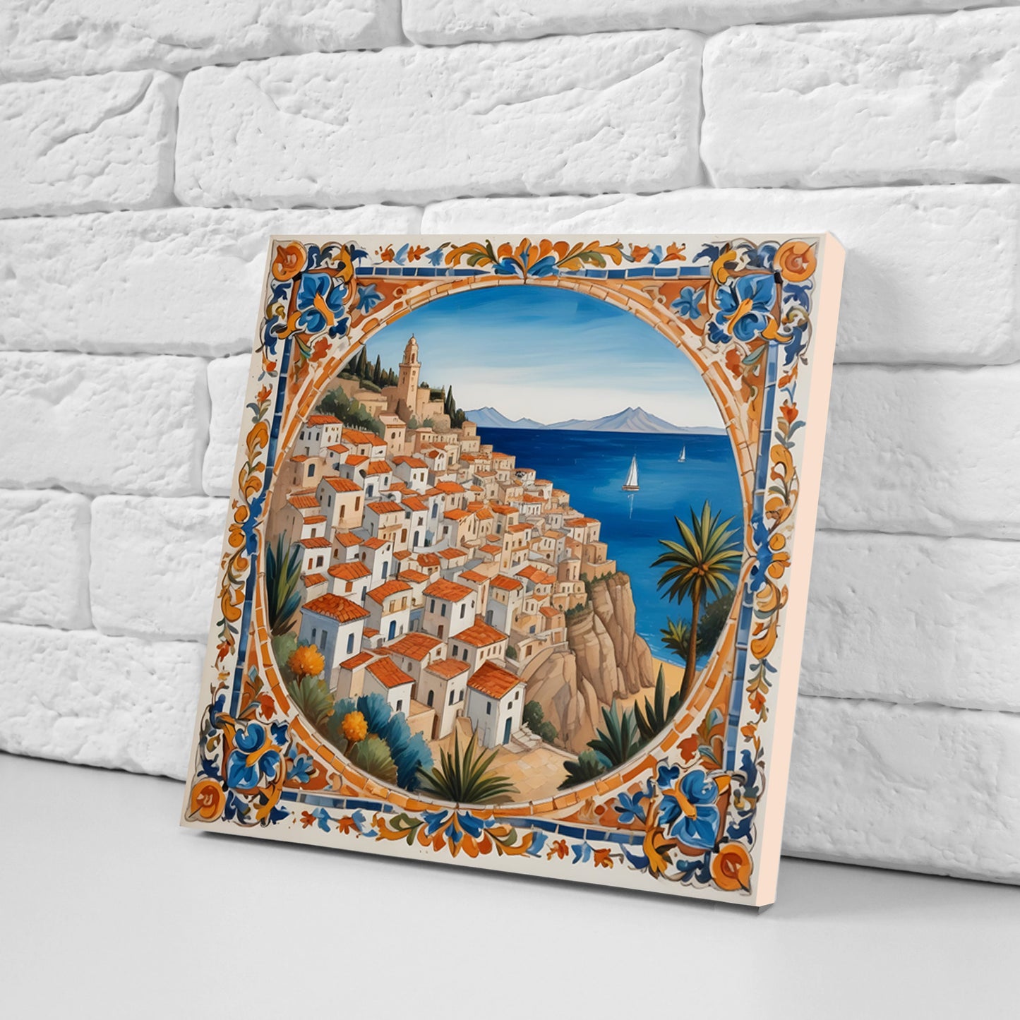Sicilian Ceramic tiles - Set of 3 Sicilian Wall Decor Tiles - Kitchen Backsplash Tiles, Bathroom Tiles, Sicilian ceramics, Shower tiles