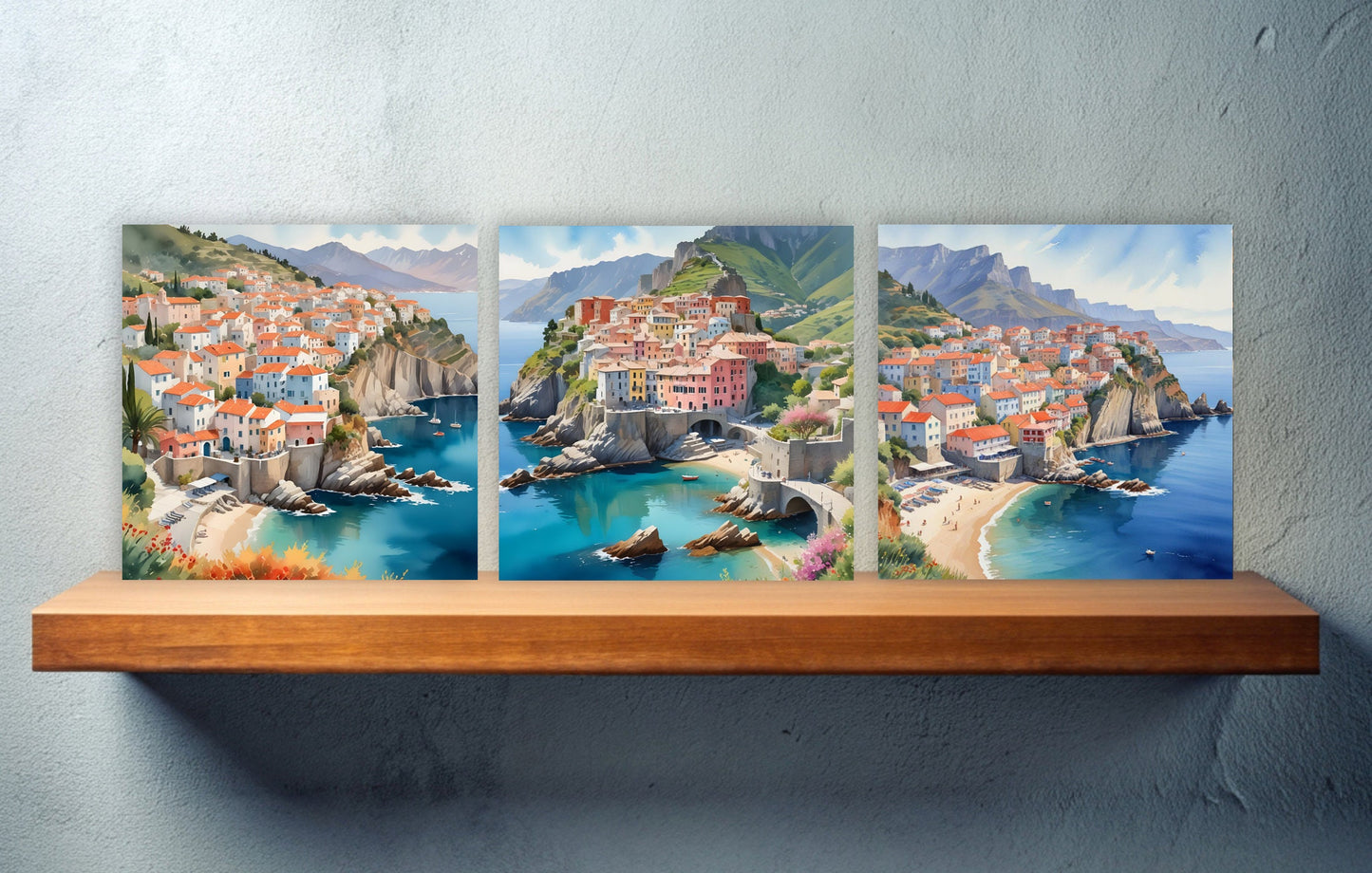 Amalfi Ceramic tiles - Set of 3 Amalfi Wall Decor Tiles - Kitchen Backsplash Tiles, Bathroom Tiles, Amalfi ceramics, Shower tiles, wall tile