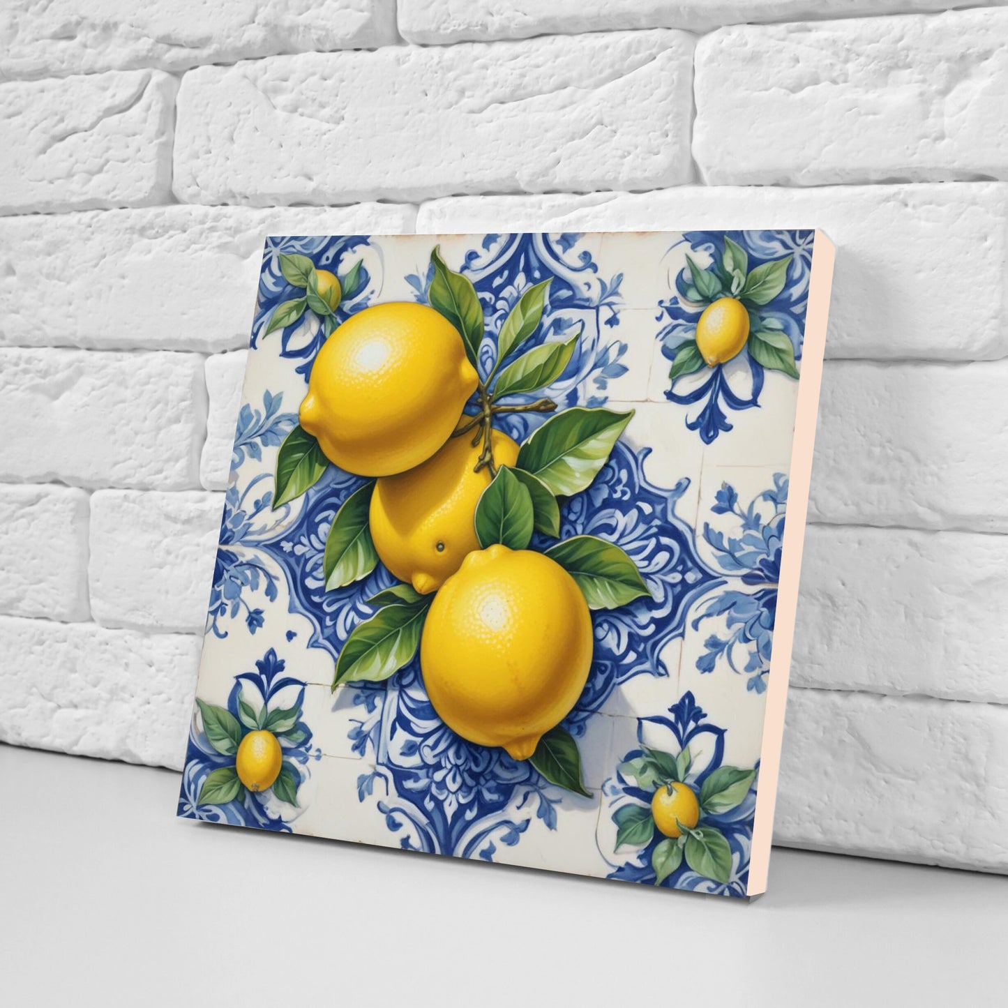 Italian Majolica Lemon Tiles - Set of 2 Italian Wall Decor Tiles - Kitchen Backsplash Tiles, Table Decorative Tiles, Bathroom Tiles, Coaster