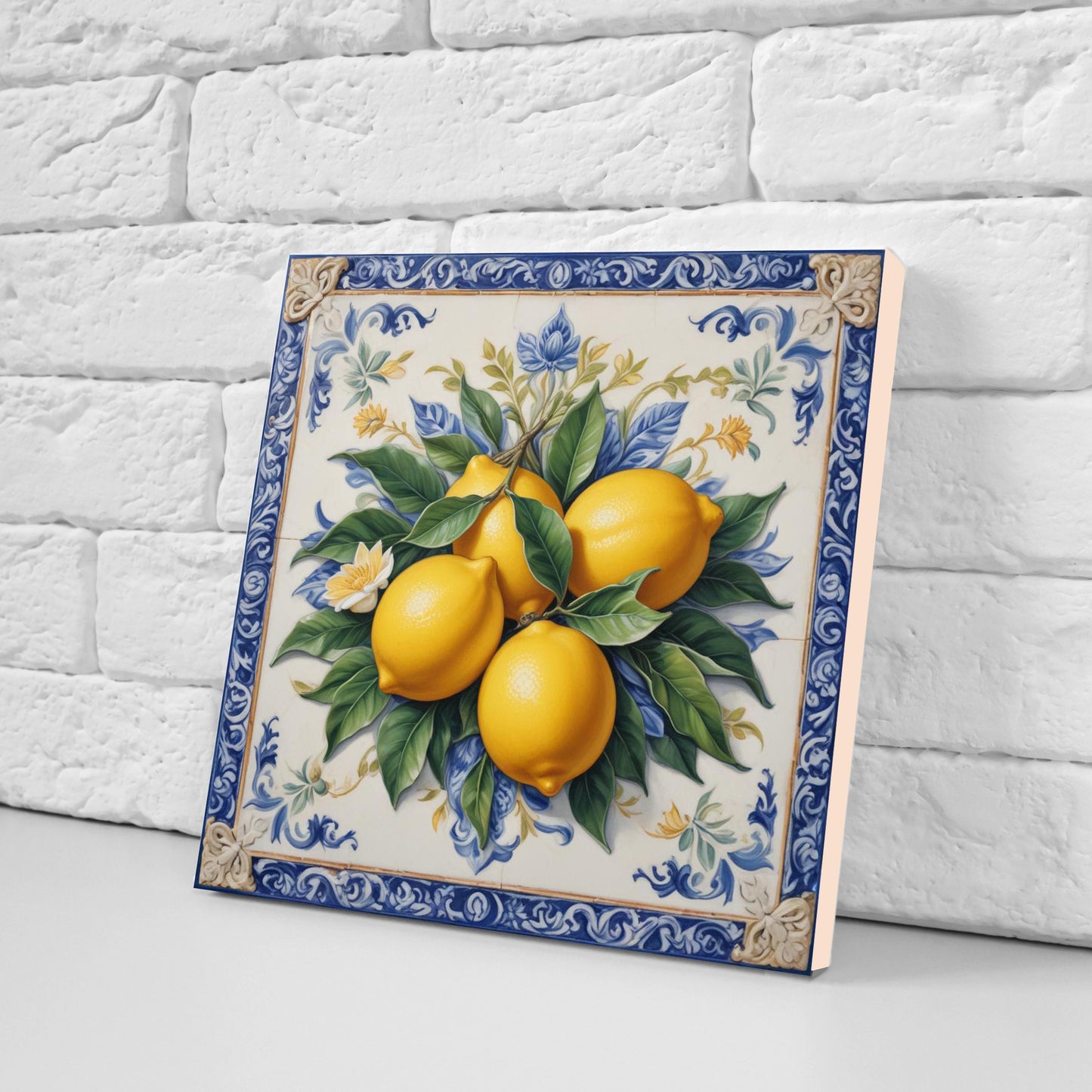 Italian Majolica Lemon Tiles - Set of 2 Italian Wall Decor Tiles - Kitchen Backsplash Tiles, Table Decorative Tiles, Bathroom Tiles, Coaster