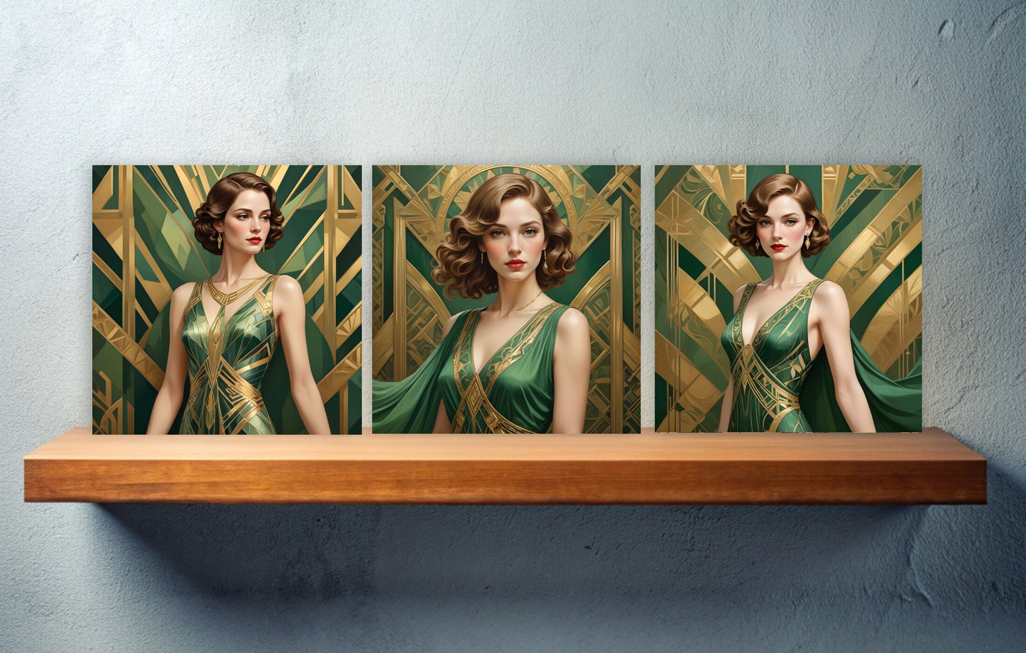 Art Deco Ceramic tiles - Set of 3 Art Deco Wall Decor Tiles - Kitchen Backsplash Tiles, Bathroom Tiles, Decorative Tiles, Shower Tiles