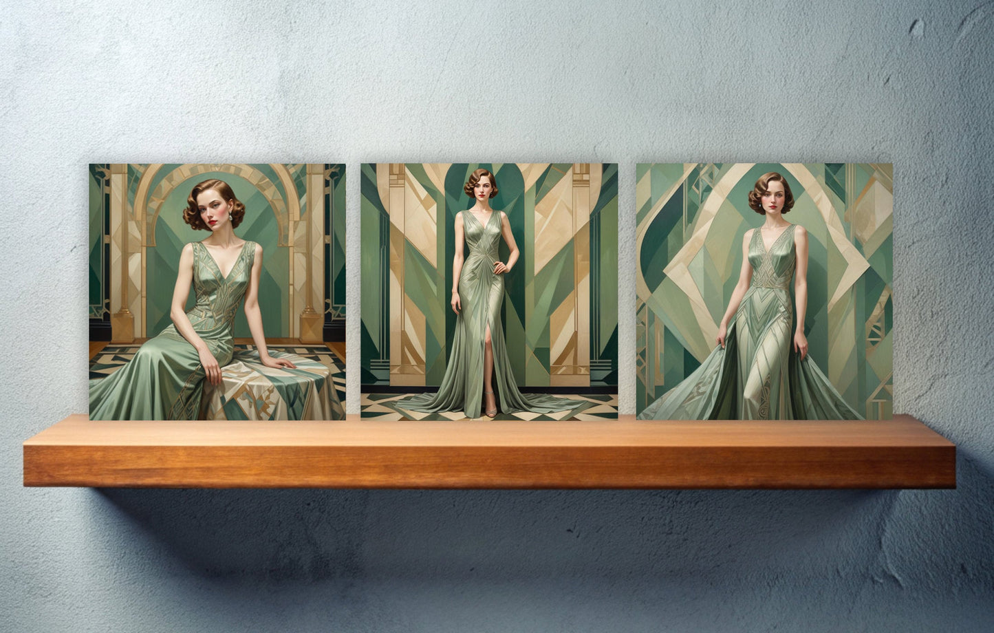 Art Deco Ceramic tiles - Set of 3 Art Deco Wall Decor Tiles - Kitchen Backsplash Tiles, Bathroom Tiles, Decorative Tiles, Shower Tiles