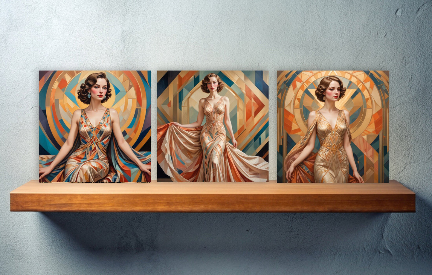 Art Deco Ceramic tiles - Set of 3 Art Deco Wall Decor Tiles - Kitchen Backsplash Tiles, Bathroom Tiles, Decorative Tiles, Shower Tiles