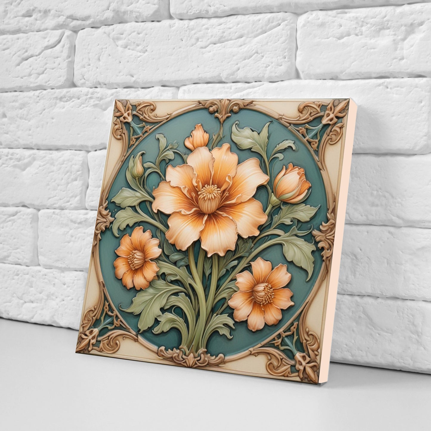 Art Nouveau Flower Ceramic tiles - Set of 2 Art Nouveau Wall Decor Tiles - Kitchen Backsplash Tiles, Table Decorative Tiles, Bathroom Tiles