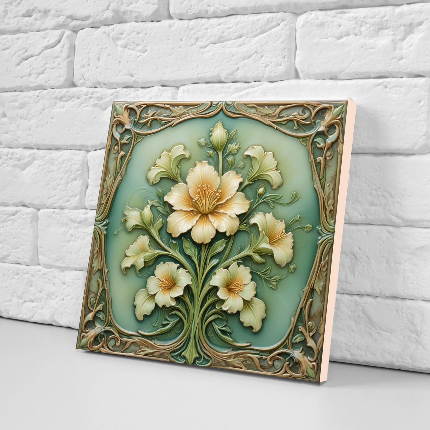 Art Nouveau Flower Ceramic tiles - Set of 2 Art Nouveau Wall Decor Tiles - Kitchen Backsplash Tiles, Table Decorative Tiles, Bathroom Tiles