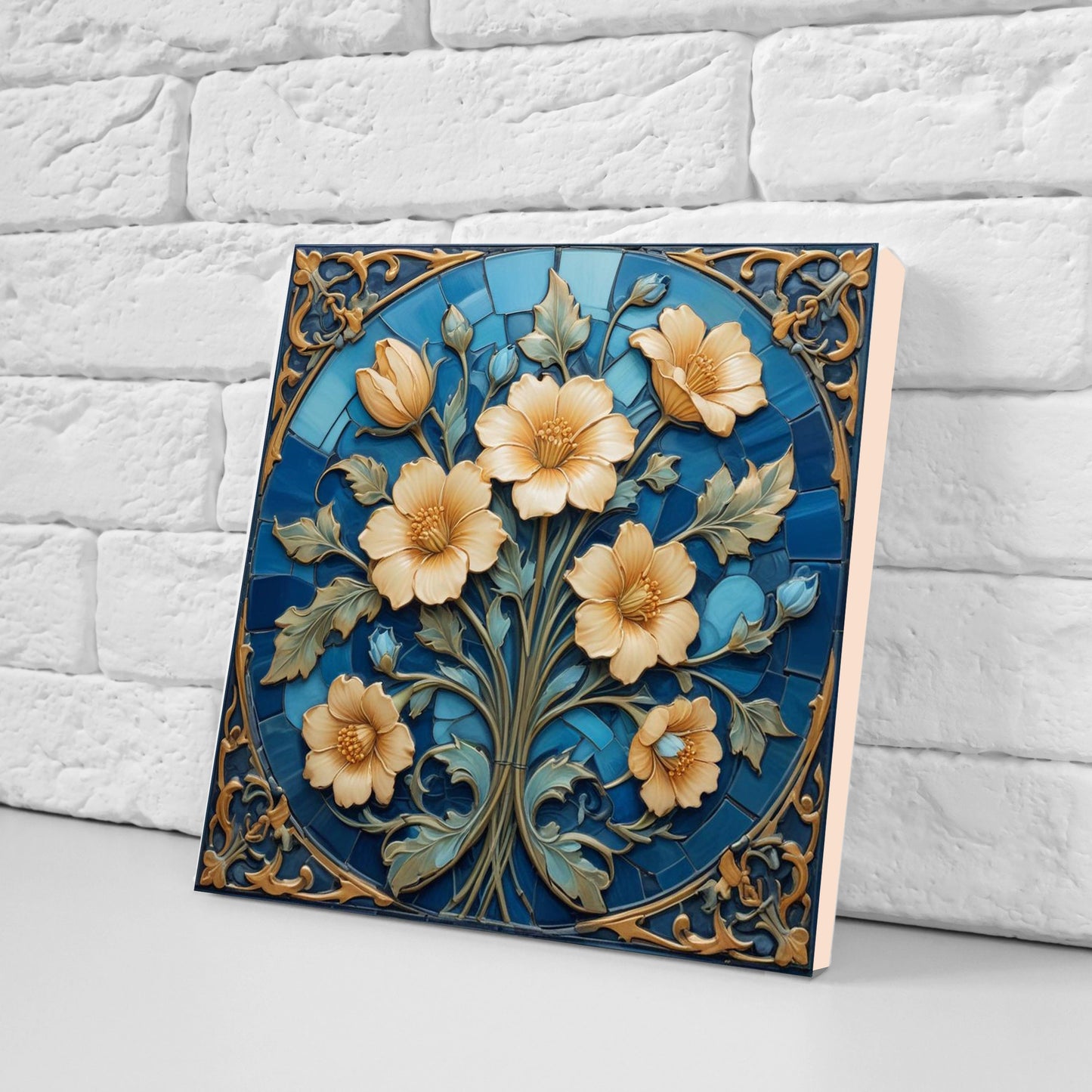 Art Nouveau Flower Ceramic tiles - Set of 2 Art Nouveau Wall Decor Tiles - Kitchen Backsplash Tiles, Table Decorative Tiles, Bathroom Tiles