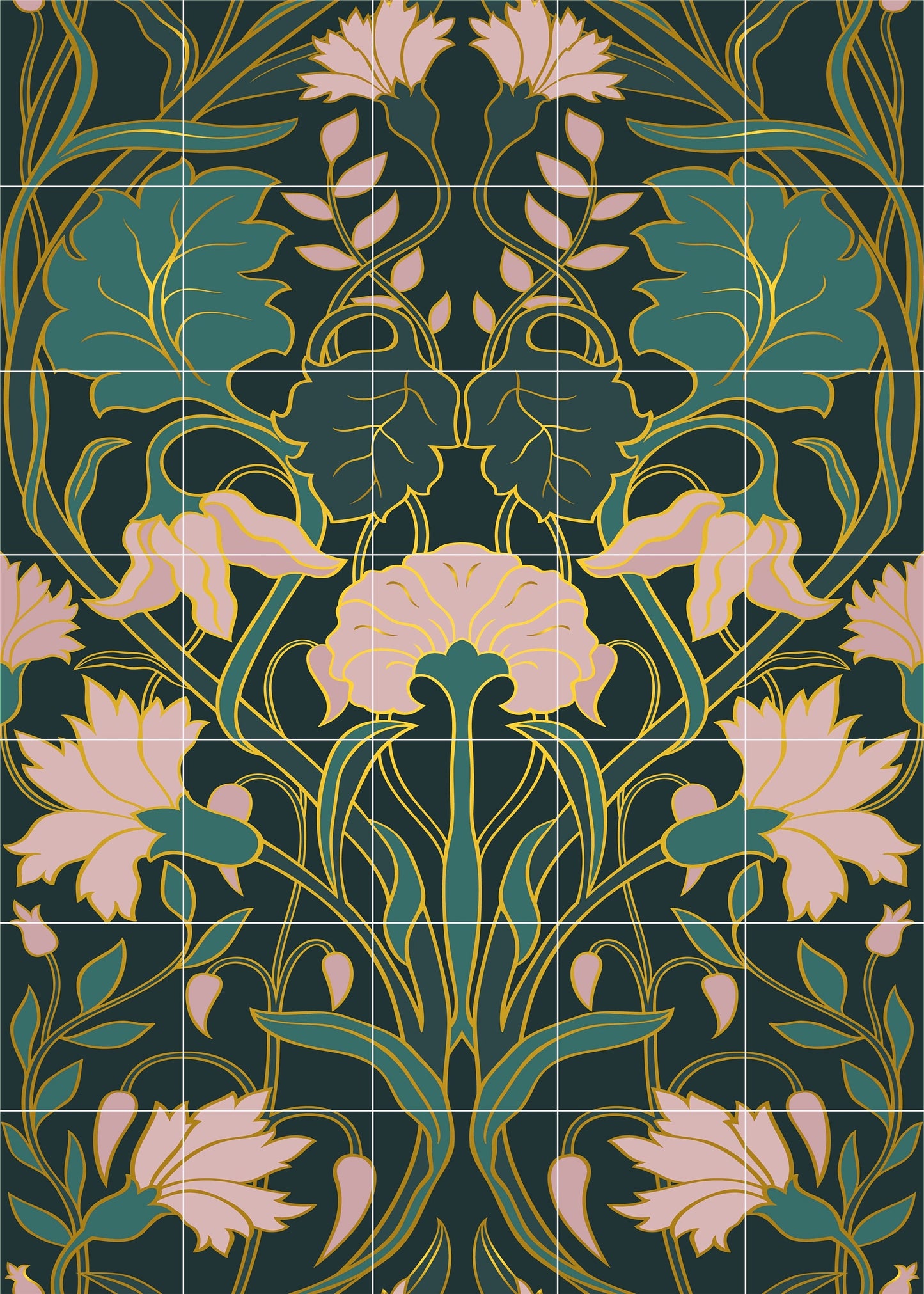 Art Nouveau Floral Ceramic Tile Mural/Mosaic - Art Nouveau Wall Decor Tiles - Flower Mural - Floral Print -Kitchen Backsplash Tiles,Bathroom