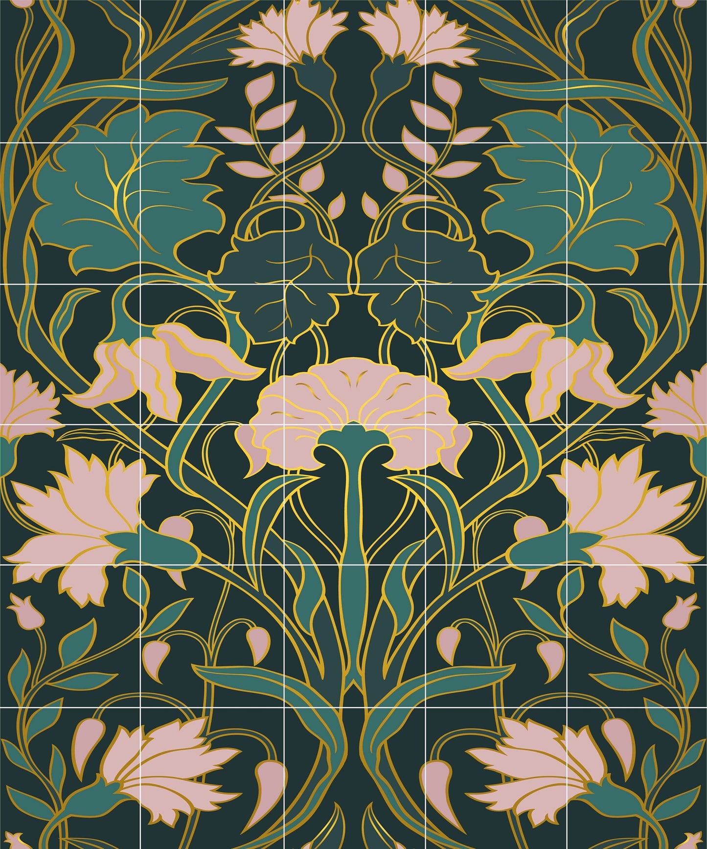 Art Nouveau Floral Ceramic Tile Mural/Mosaic - Art Nouveau Wall Decor Tiles - Flower Mural - Floral Print -Kitchen Backsplash Tiles,Bathroom