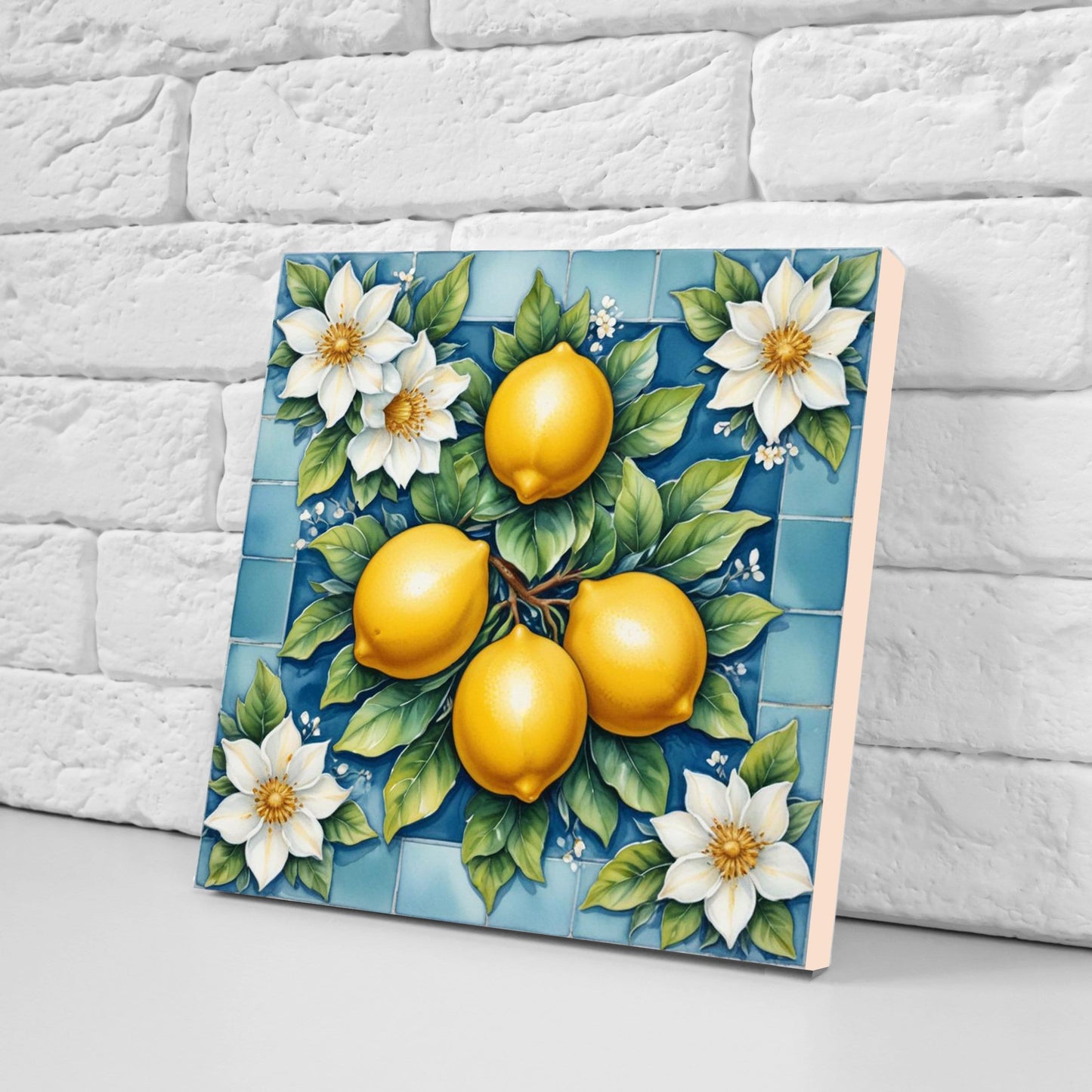 Italian Majolica Lemon Tiles - Set of 2 Italian Wall Decor Tiles - Kitchen Backsplash Tiles, Table Decorative Tiles, Bathroom Tiles, Coaster