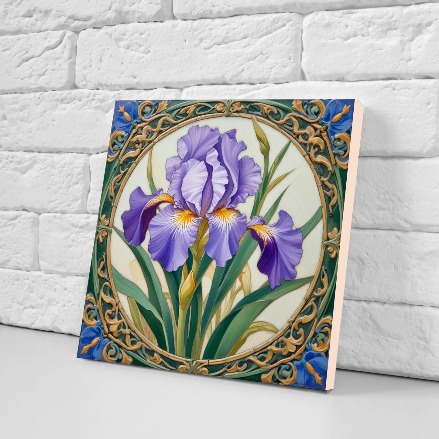 Art Nouveau Flower Ceramic tiles - Set of 2 Art Nouveau Wall Decor Tiles - Kitchen Backsplash Tiles, Table Decorative Tiles, Bathroom Tiles