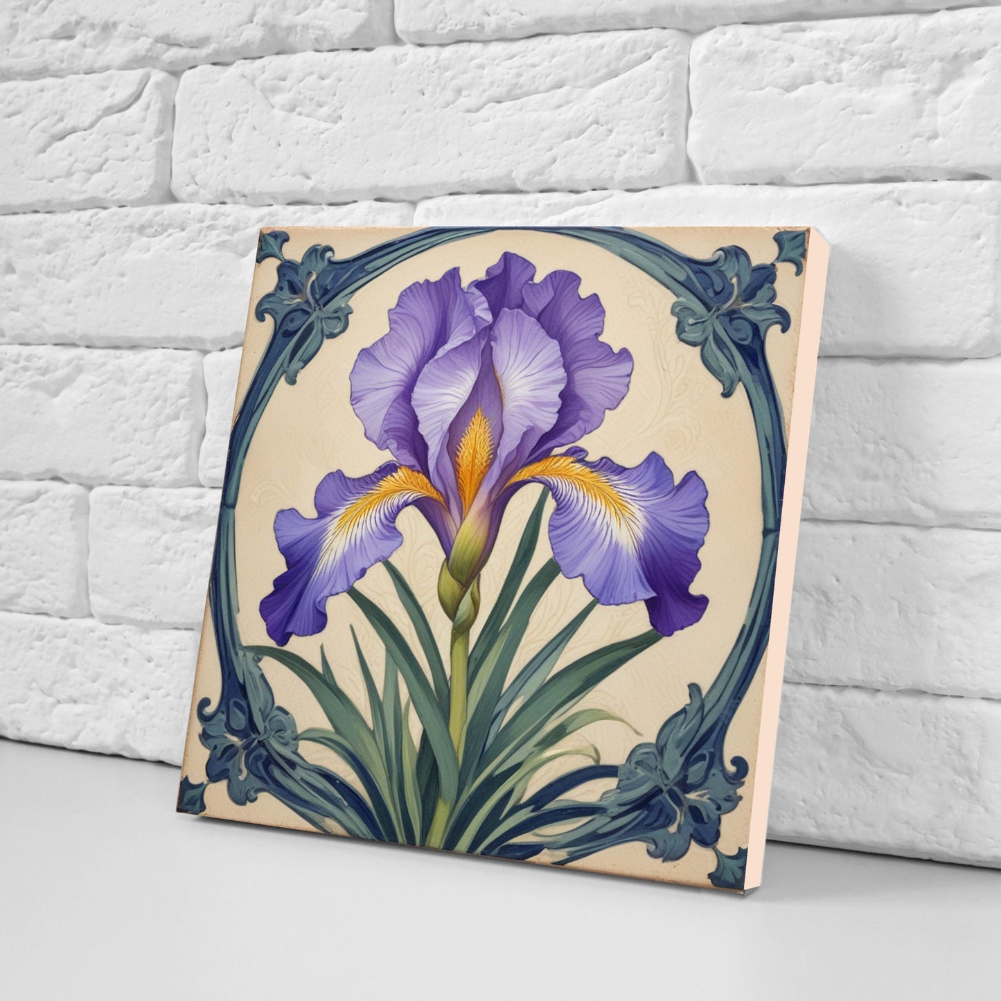 Art Nouveau Flower Ceramic tiles - Set of 2 Art Nouveau Irises Wall Decor Tiles - Kitchen Backsplash Tiles, Bathroom Tiles
