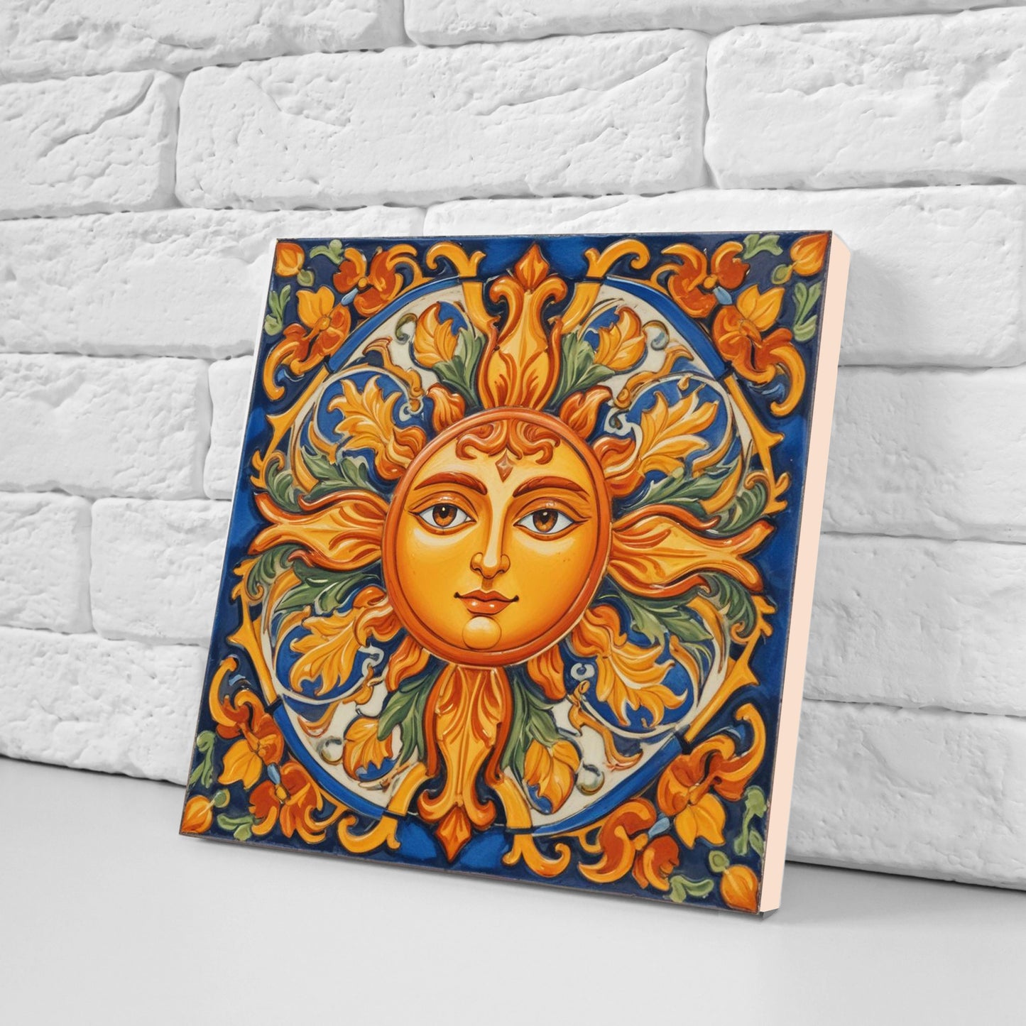 Sicilian Sun Ceramic tiles - Set of 2 Sicilian Wall Decor Tiles - Kitchen Backsplash Tiles, Bathroom Tiles, Shower tiles, Italian Tiles