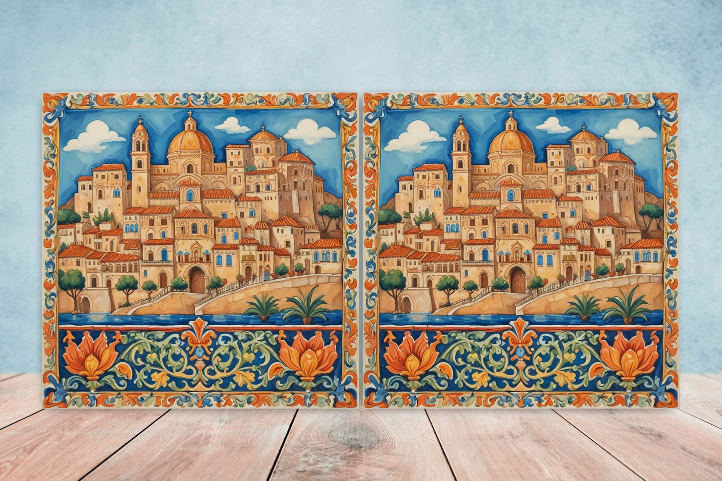 Sicilian Ceramic tiles - Set of 2 Sicilian Wall Decor Tiles - Kitchen Backsplash Tiles, Bathroom Tiles, Shower tiles, Italian Tiles