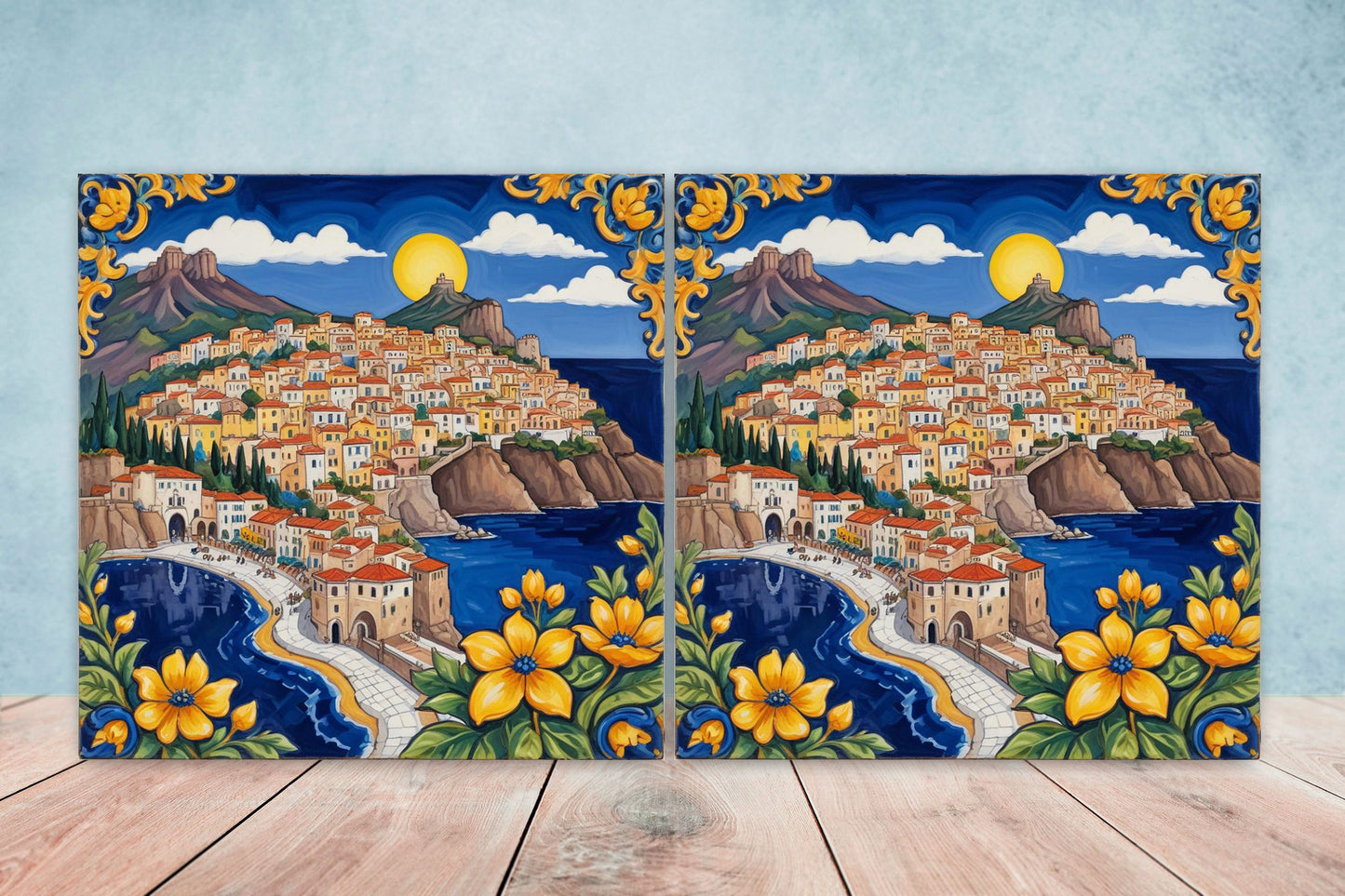 Sicilian Ceramic tiles - Set of 2 Sicilian Wall Decor Tiles - Kitchen Backsplash Tiles, Bathroom Tiles, Sicilian ceramics, Shower tiles
