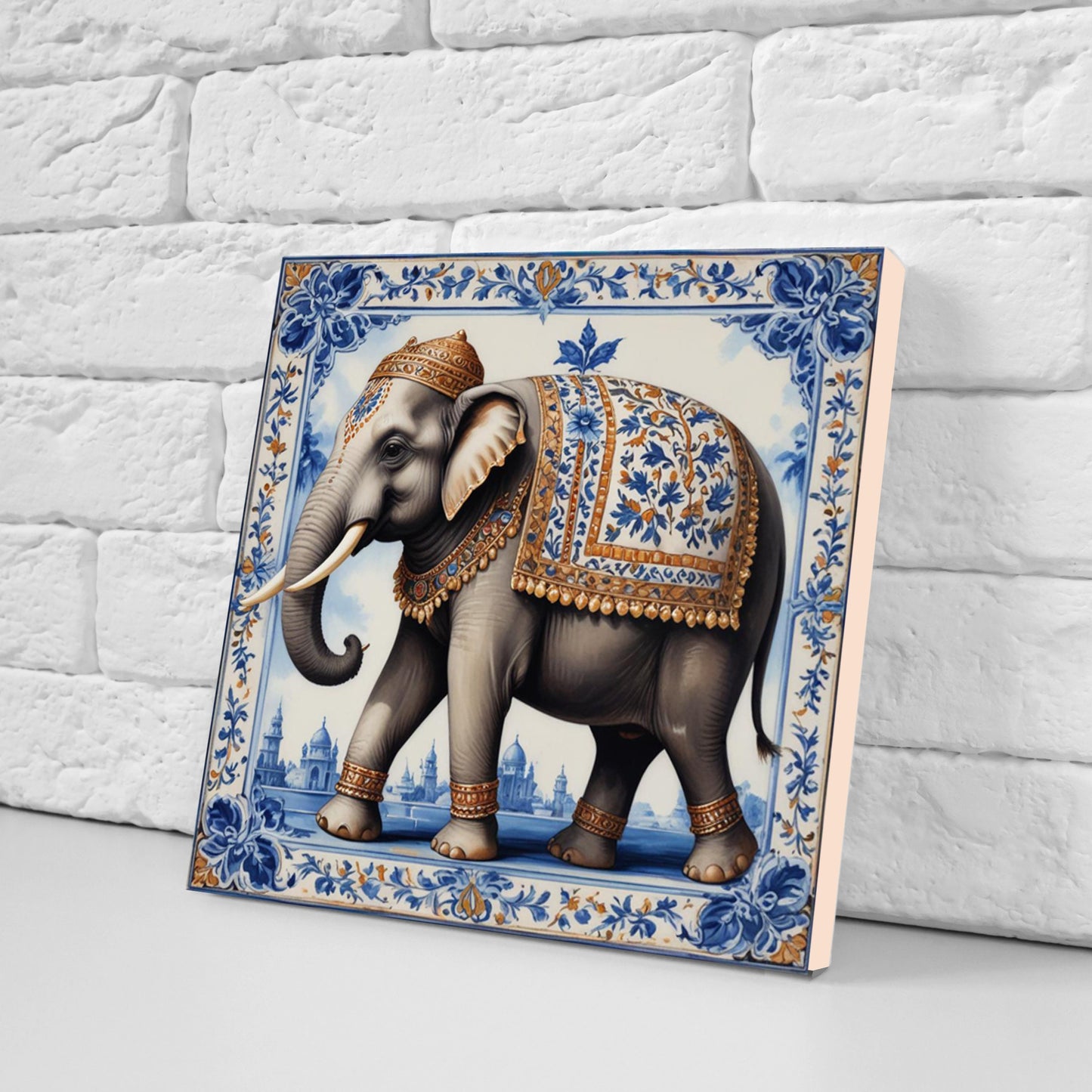 Set of 3 Indian Elephant Ceramic Wall Tiles - Gloss Finish - Elephant Wall Art Print - Elephant art - Elephant Home Decor - Elephant print