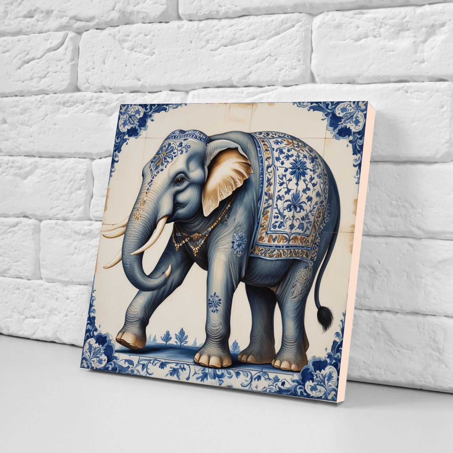 Set of 3 Indian Elephant Ceramic Wall Tiles - Gloss Finish - Elephant Wall Art Print - Elephant art - Elephant Home Decor - Elephant print