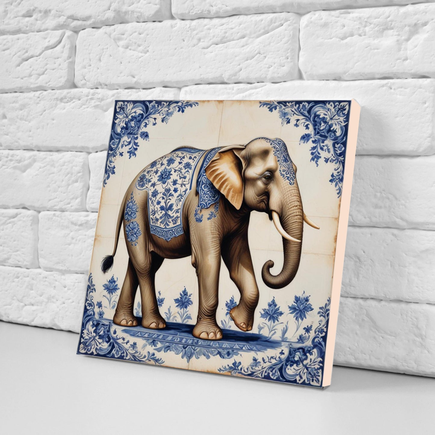 Set of 3 Indian Elephant Ceramic Wall Tiles - Gloss Finish - Elephant Wall Art Print - Elephant art - Elephant Home Decor - Elephant print