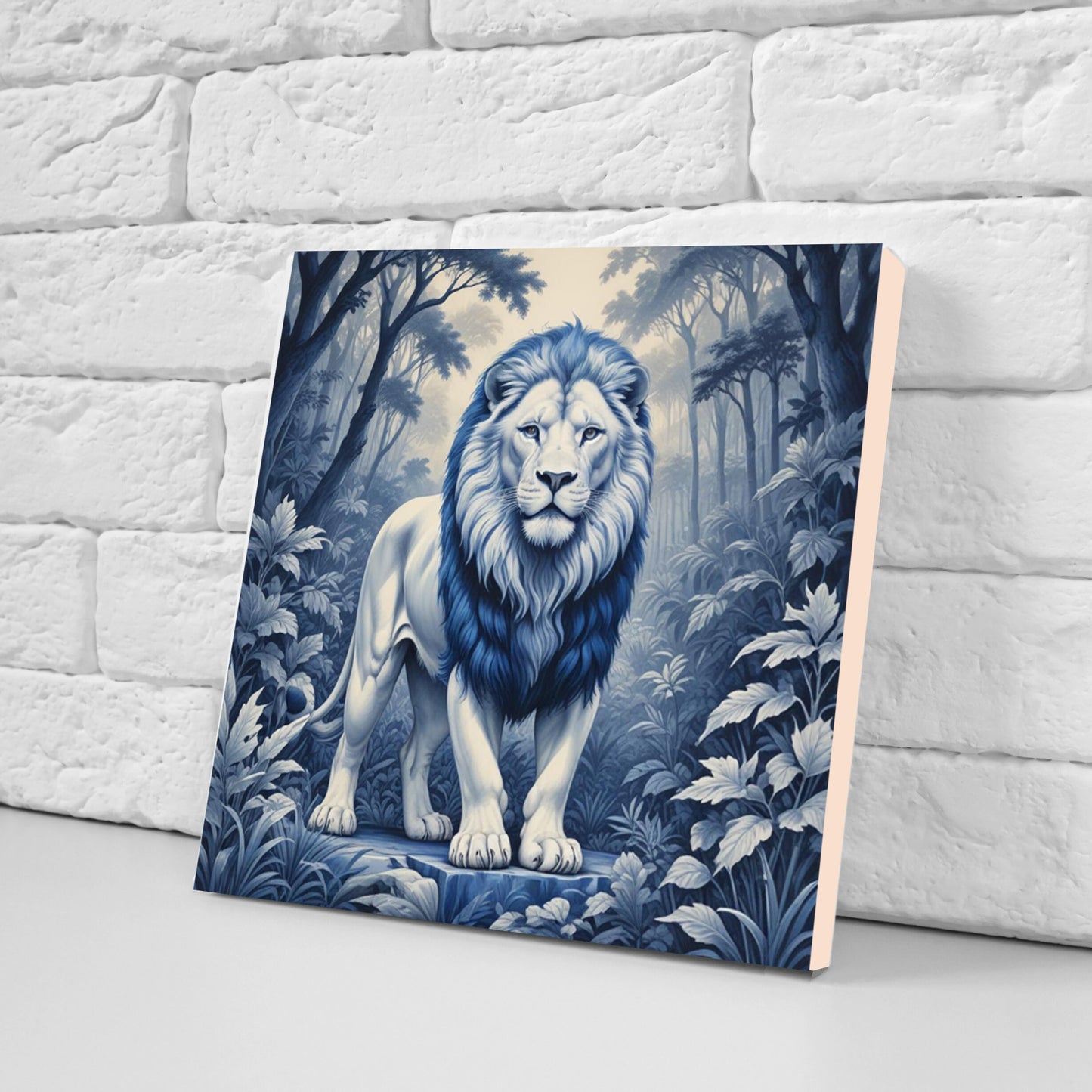 Delft Blue Lion Ceramic tiles - Set of 3 Delft Wall Decor Tiles - Kitchen Backsplash Tiles - Lion print tiles - Bathroom Tiles - Delft wall