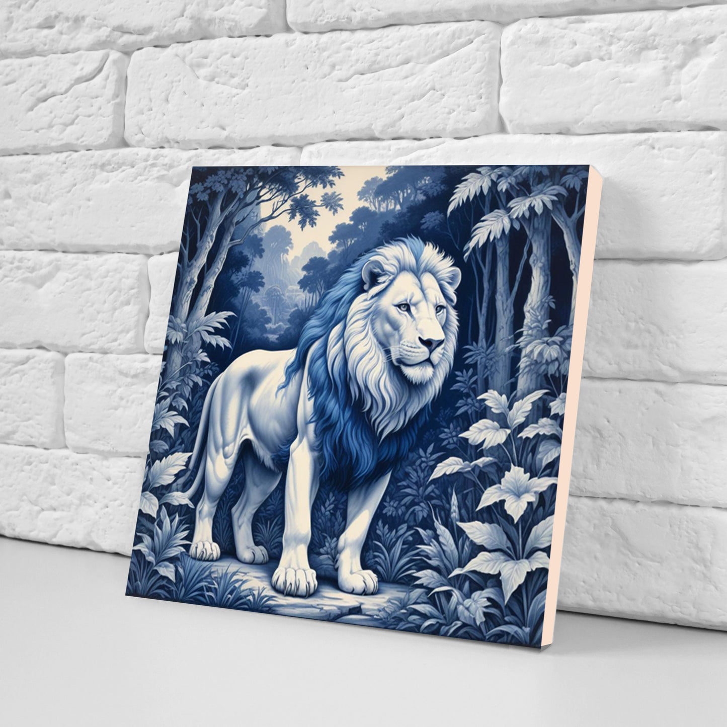 Delft Blue Lion Ceramic tiles - Set of 3 Delft Wall Decor Tiles - Kitchen Backsplash Tiles - Lion print tiles - Bathroom Tiles - Delft wall