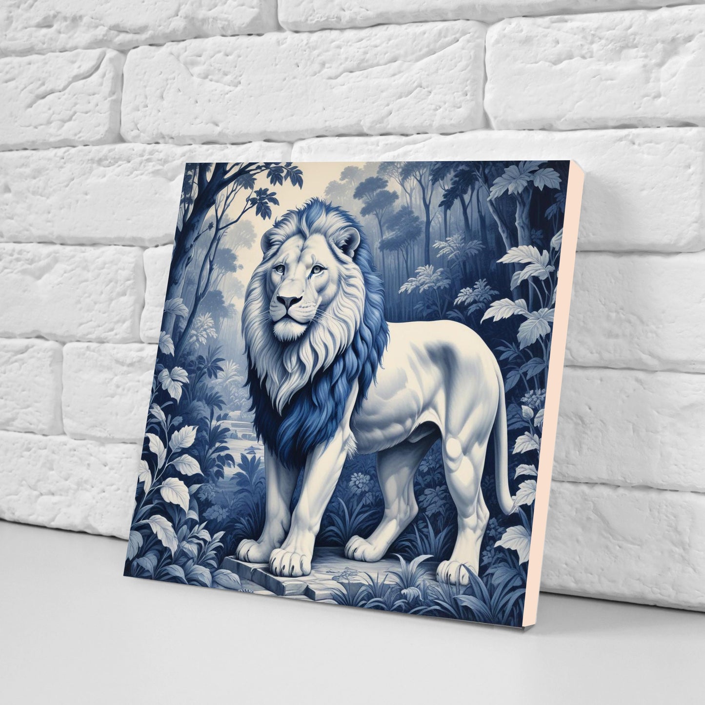 Delft Blue Lion Ceramic tiles - Set of 3 Delft Wall Decor Tiles - Kitchen Backsplash Tiles - Lion print tiles - Bathroom Tiles - Delft wall
