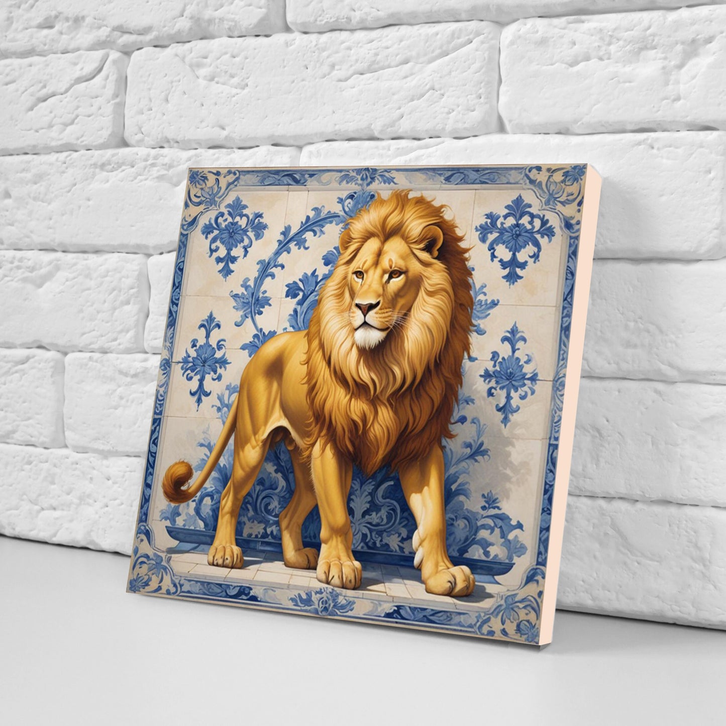 Delft Blue Lion Ceramic tiles - Set of 3 Delft Wall Decor Tiles - Kitchen Backsplash Tiles - Lion print tiles - Bathroom Tiles - Delft wall