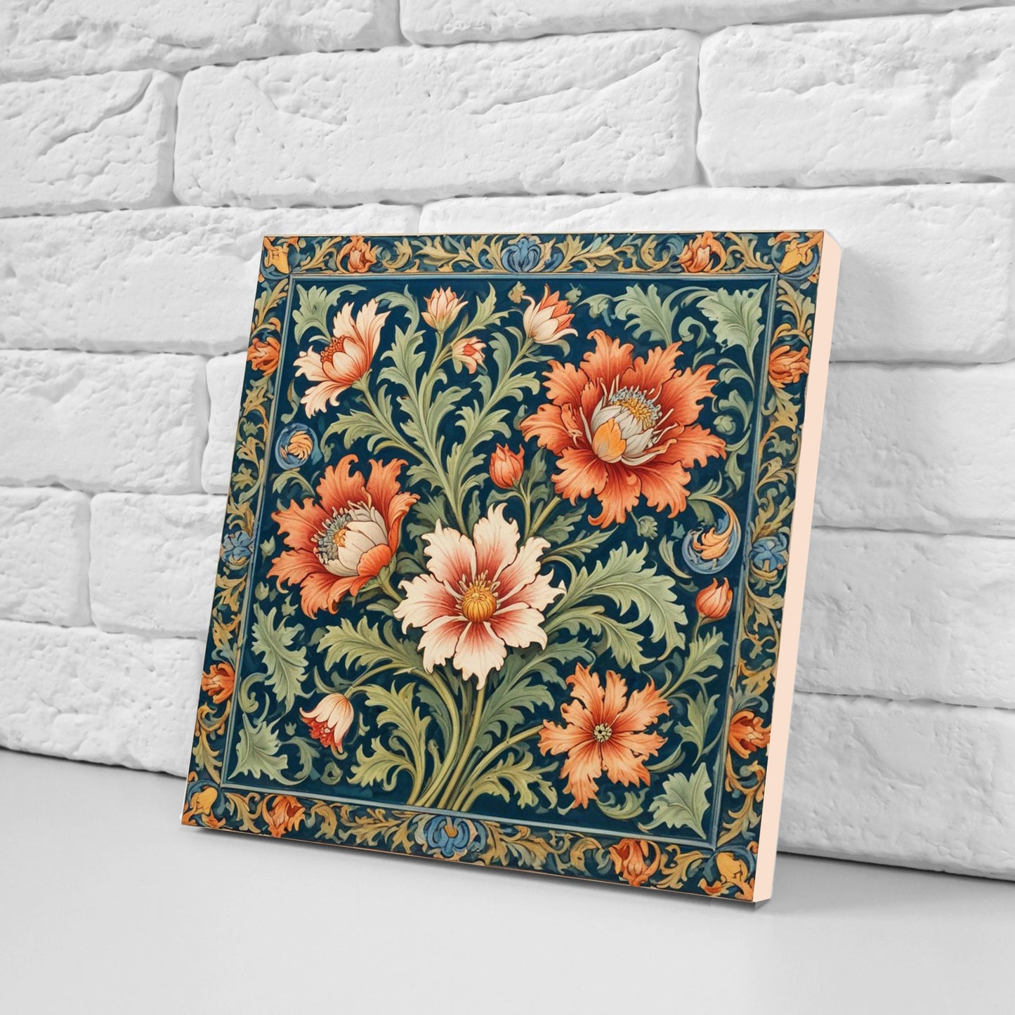 William Morris style Set of 3 Ceramic tiles,Art Nouveau Tiles, Botanical Tiles, Floral wall art, FlowerTiles,William Morris print,Backsplash