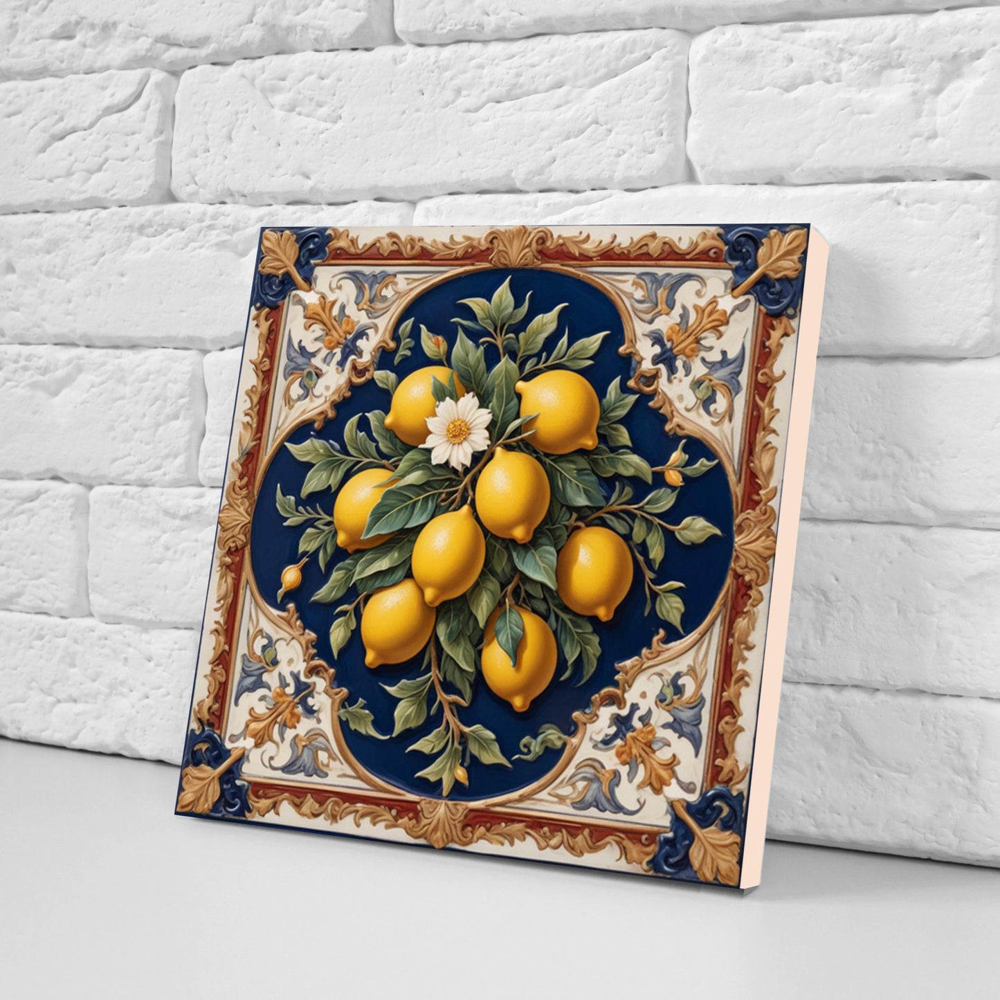Italian Majolica Lemon Tiles - Set of 3 Italian Wall Decor Tiles - Kitchen Backsplash Tiles, Table Decorative Tiles, Bathroom Tiles, Coaster