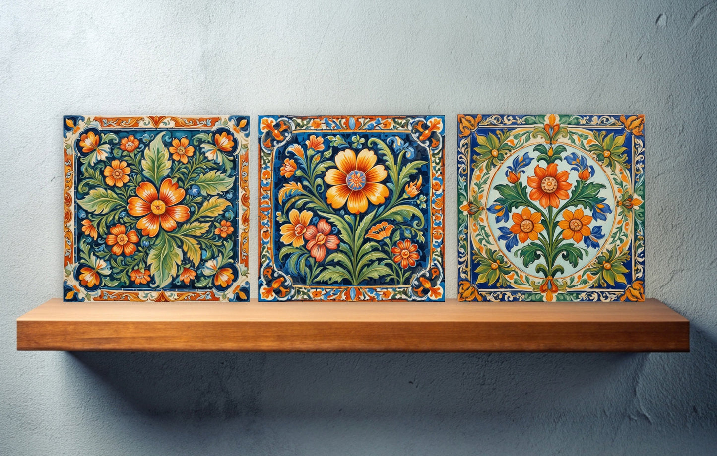 Sicilian Ceramic tiles - Set of 3 Sicilian Wall Decor Tiles - Kitchen Backsplash Tiles, Bathroom Tiles, Sicilian ceramics, Shower tiles