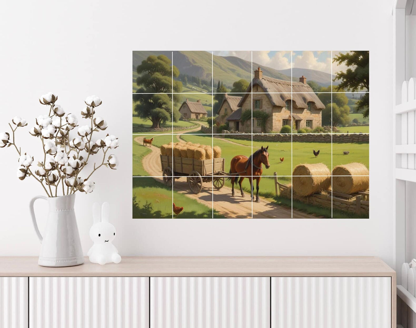 Countryside Ceramic Tile Mural/Mosaic - Farm Animals Wall Art - Horse Mural - Farmhouse Print -Kitchen Backsplash Tiles,Bathroom tiles
