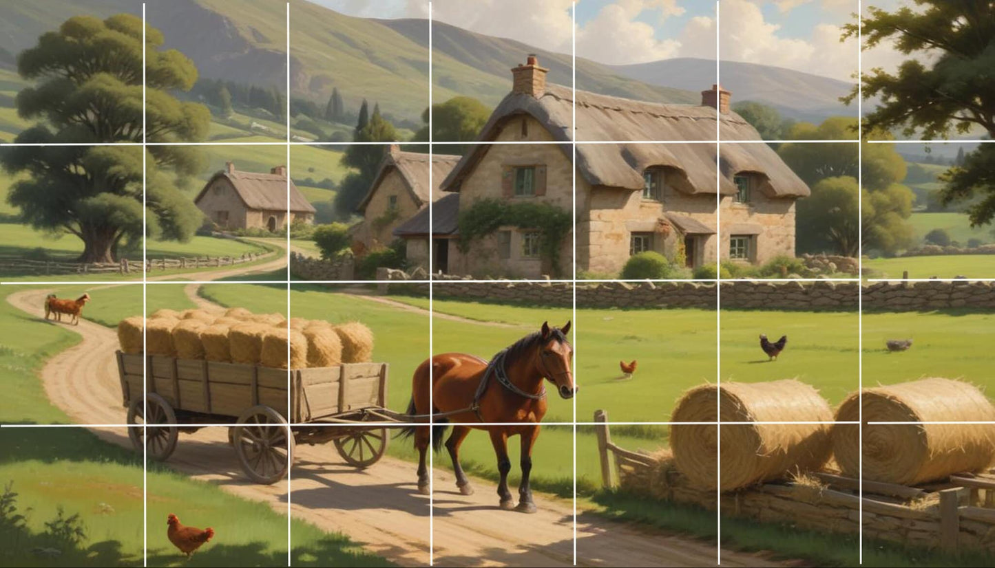 Countryside Ceramic Tile Mural/Mosaic - Farm Animals Wall Art - Horse Mural - Farmhouse Print -Kitchen Backsplash Tiles,Bathroom tiles