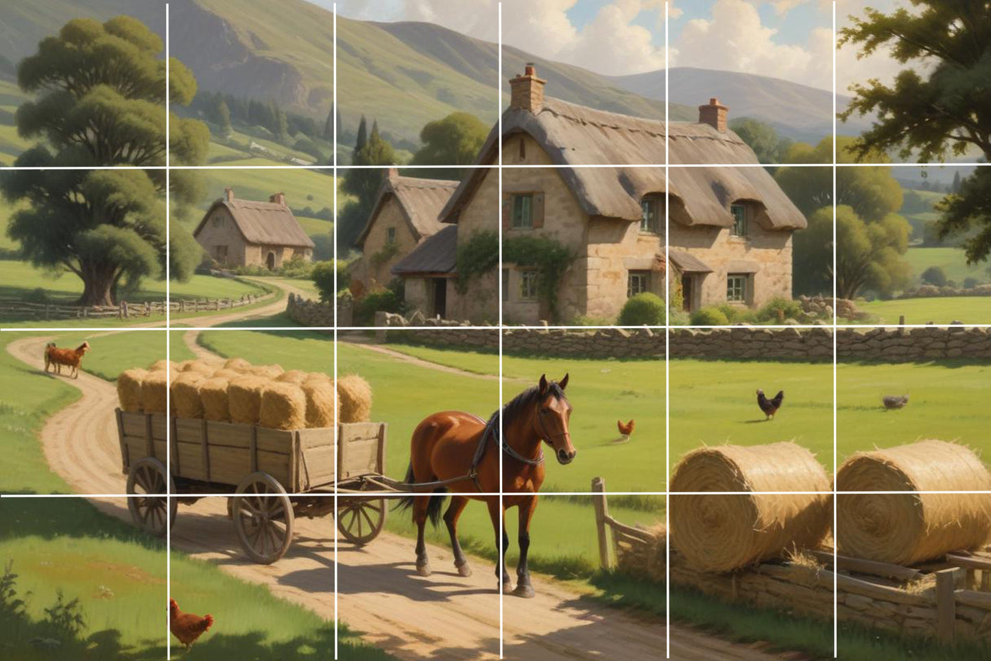Countryside Ceramic Tile Mural/Mosaic - Farm Animals Wall Art - Horse Mural - Farmhouse Print -Kitchen Backsplash Tiles,Bathroom tiles