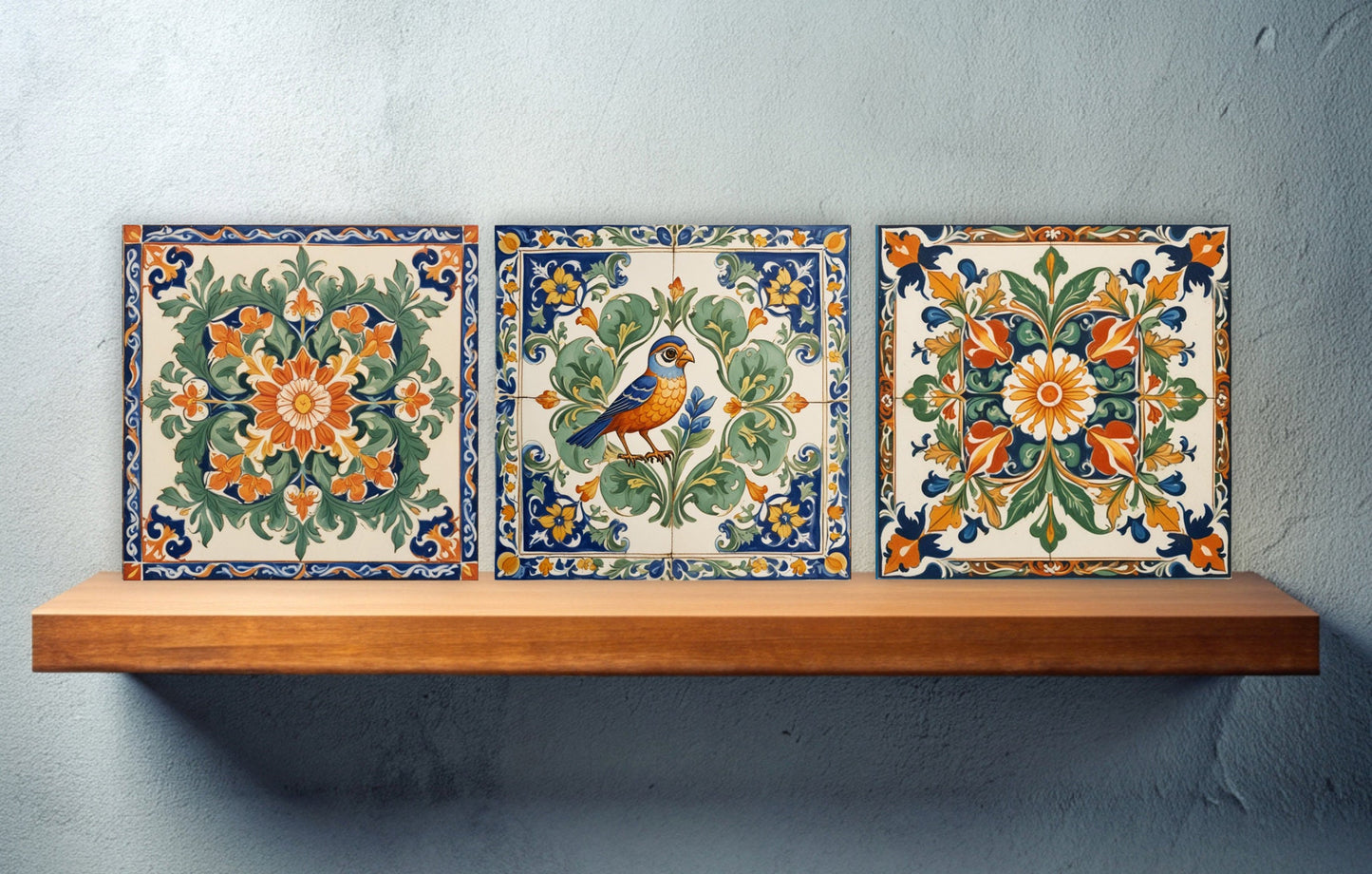 Sicilian Ceramic tiles - Set of 3 Sicilian Wall Decor Tiles - Kitchen Backsplash Tiles, Bathroom Tiles, Sicilian ceramics, Shower tiles