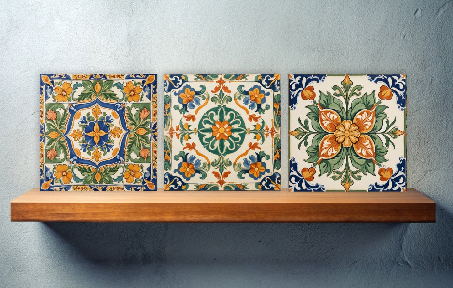 Sicilian Ceramic tiles - Set of 3 Sicilian Wall Decor Tiles - Kitchen Backsplash Tiles, Bathroom Tiles, Sicilian ceramics, Shower tiles