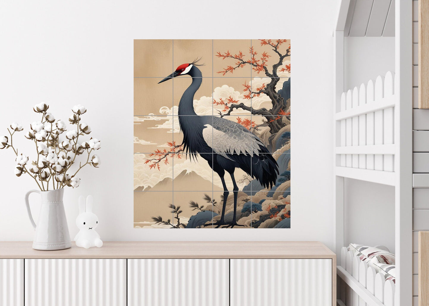 Tile Mural/Mosaic Ceramic Panel of a Black Heron Bird -Crane Bird Wall Art - Heron print - Bird Tile Mural -Gloss Tiles -Heron Wall Art