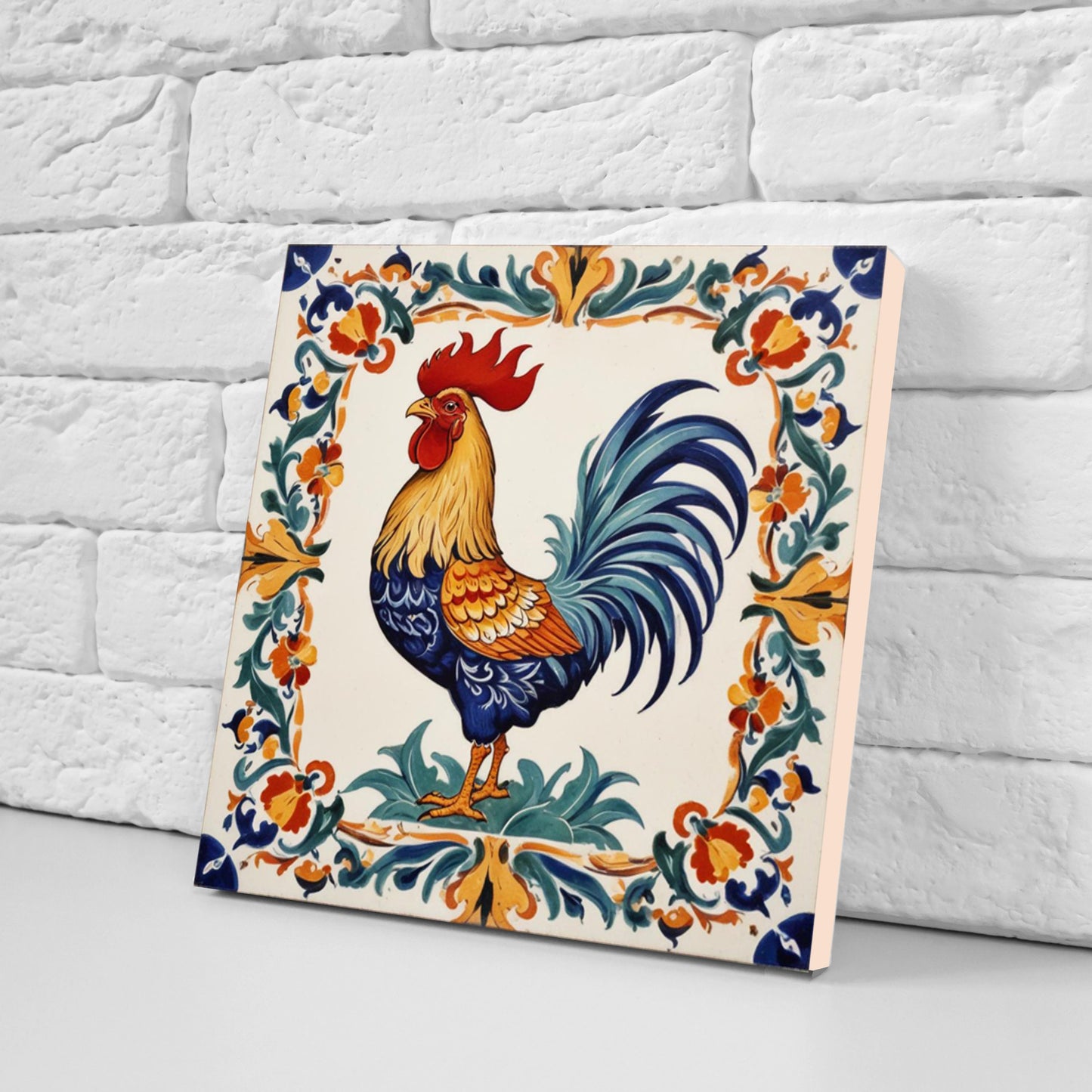 Sicilian Ceramic tiles - Set of 3 Sicilian Wall Decor Tiles - Rooster Tiles - Kitchen Backsplash Tiles, Bathroom Tiles, Shower tiles
