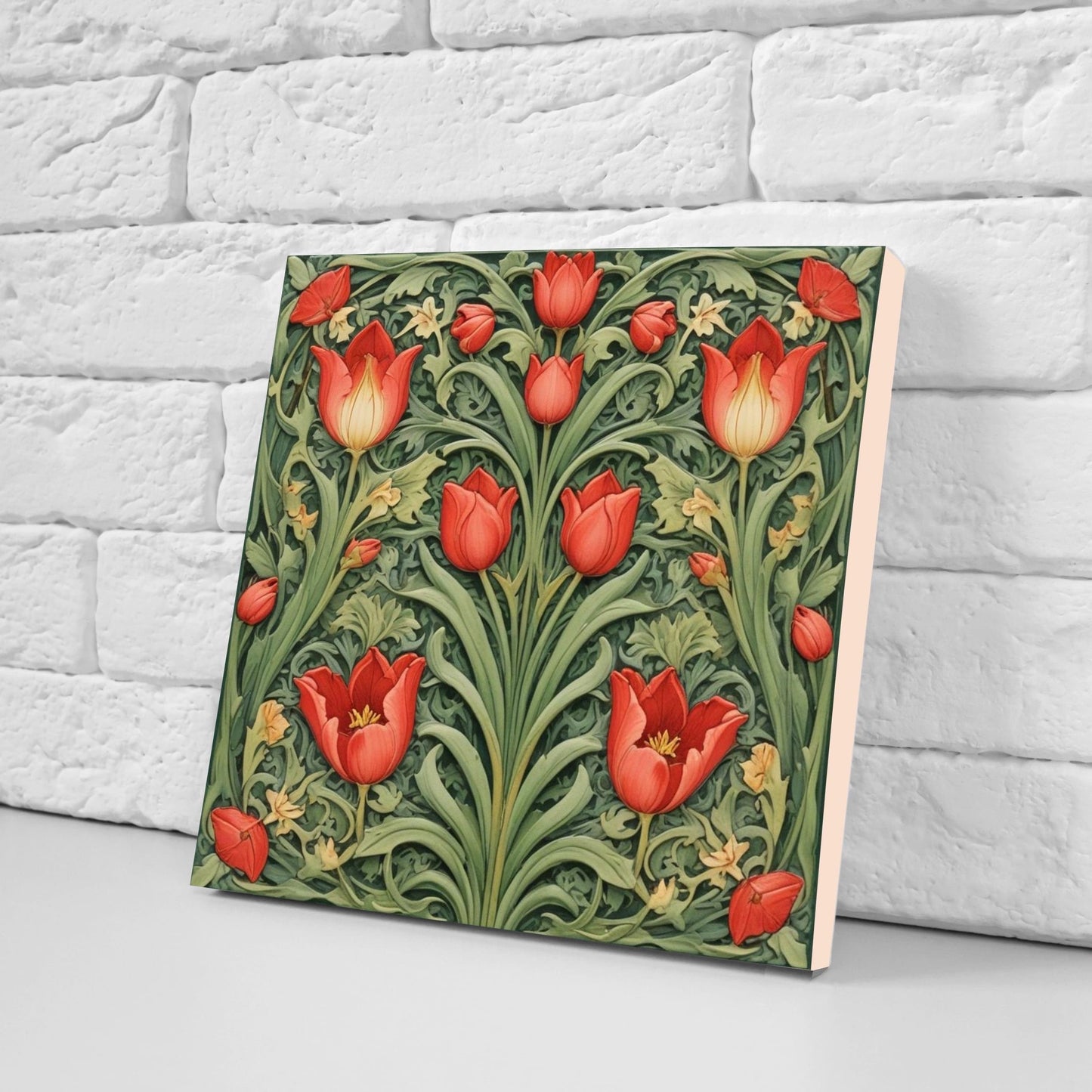 Art Nouveau Flower Ceramic Tiles - Set of 2 Art Nouveau Wall Decor Tiles - Kitchen Backsplash Tiles, Table Decorative Tiles, Bathroom Tiles