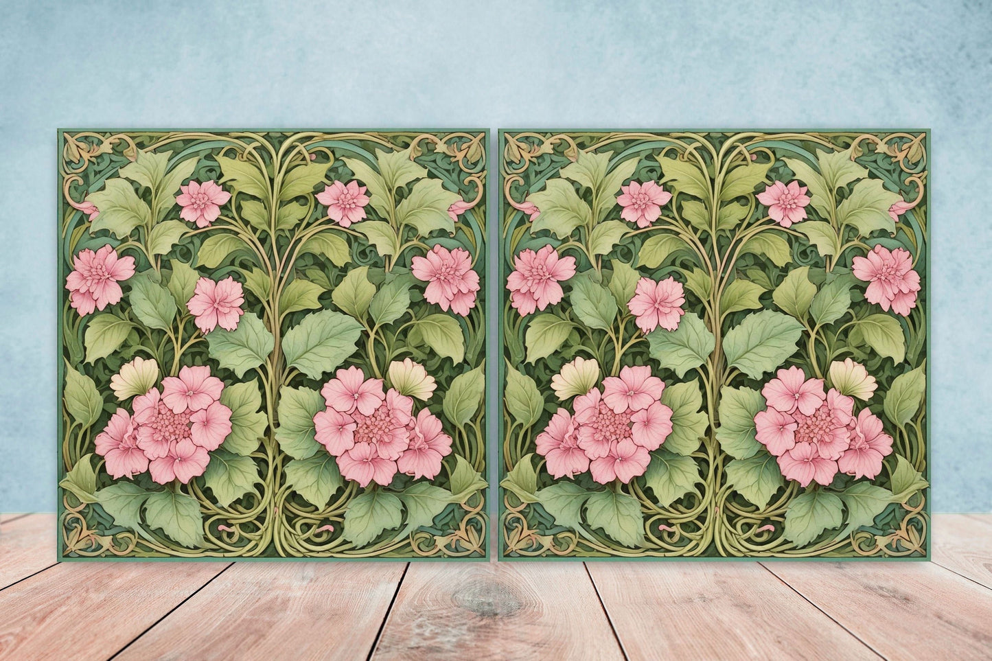 Art Nouveau Flower Ceramic tiles - Set of 2 Art Nouveau Wall Decor Tiles - Kitchen Backsplash Tiles, Table Decorative Tiles, Bathroom Tiles