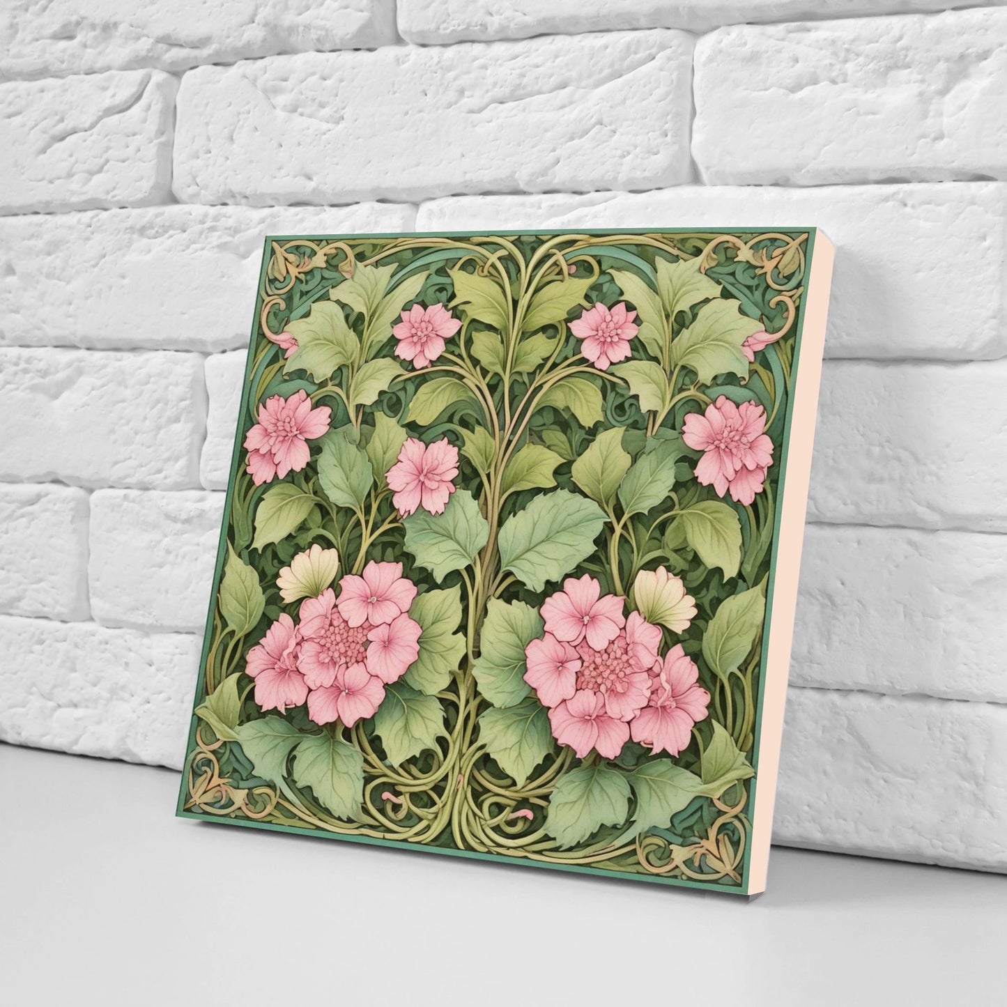 Art Nouveau Flower Ceramic tiles - Set of 2 Art Nouveau Wall Decor Tiles - Kitchen Backsplash Tiles, Table Decorative Tiles, Bathroom Tiles