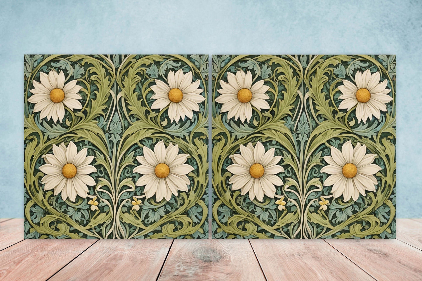 Art Nouveau Flower Ceramic tiles - Set of 2 Art Nouveau Wall Decor Tiles - Kitchen Backsplash Tiles, Table Decorative Tiles, Bathroom Tiles