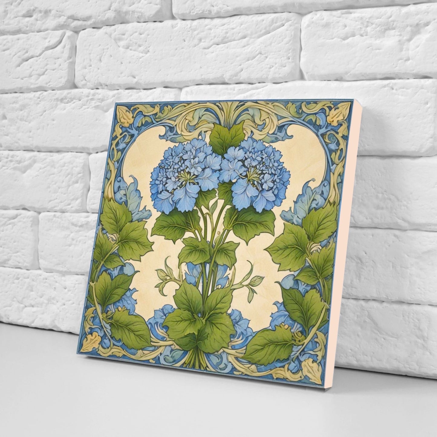 Art Nouveau Flower Ceramic tiles - Set of 2 Art Nouveau Wall Decor Tiles - Kitchen Backsplash Tiles, Table Decorative Tiles, Bathroom Tiles