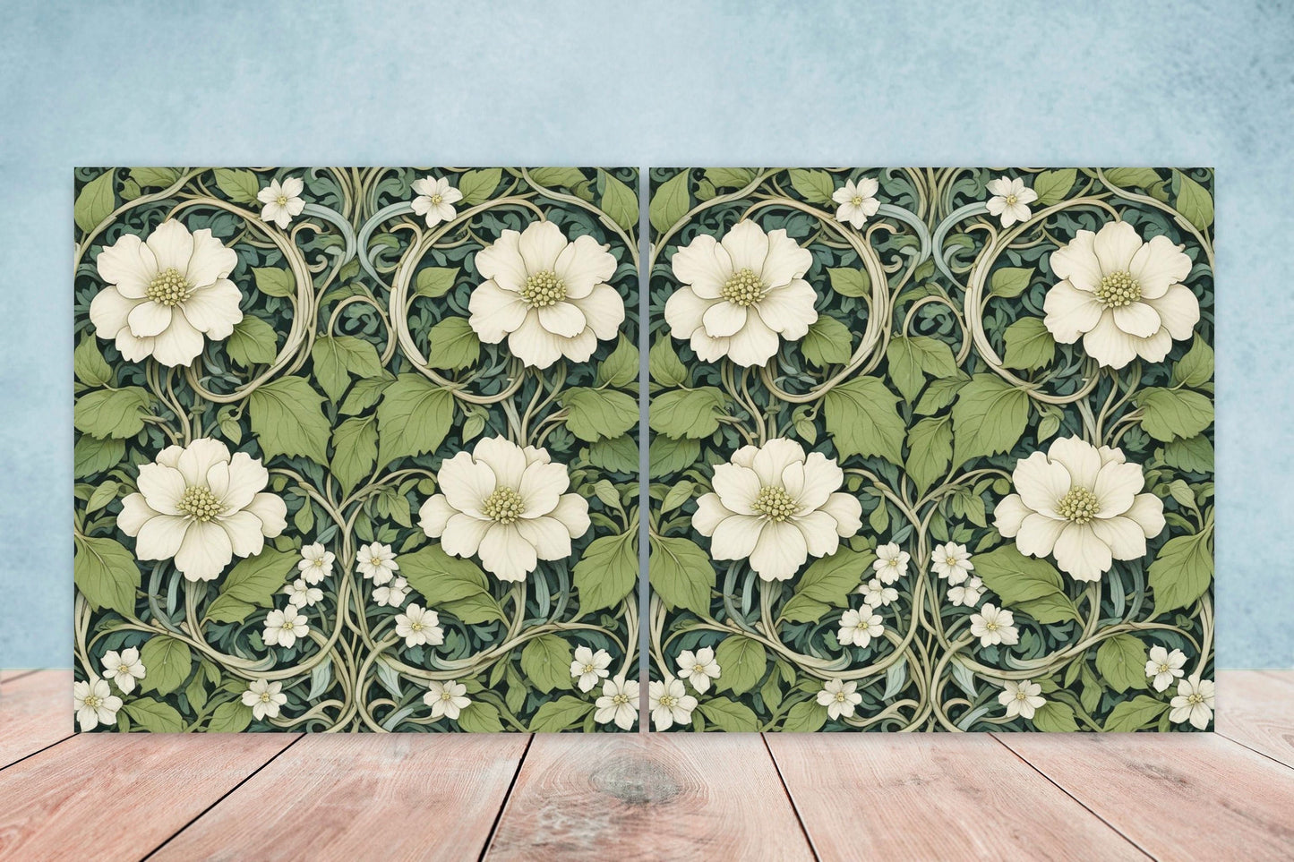 Art Nouveau Flower Ceramic tiles - Set of 2 Art Nouveau Wall Decor Tiles - Kitchen Backsplash Tiles, Table Decorative Tiles, Bathroom Tiles