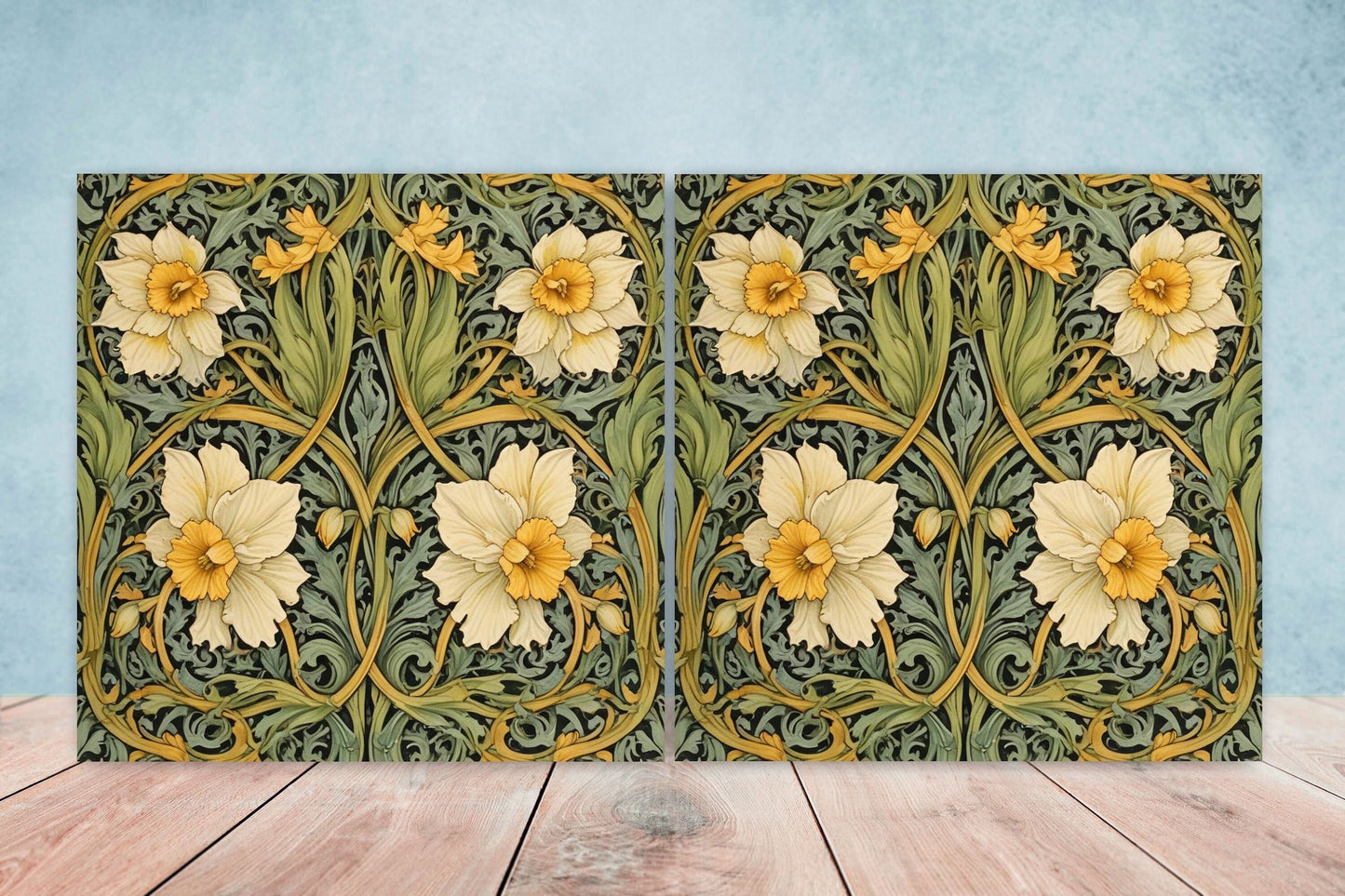 Art Nouveau Flower Ceramic tiles - Set of 2 Art Nouveau Wall Decor Tiles - Kitchen Backsplash Tiles, Table Decorative Tiles, Bathroom Tiles