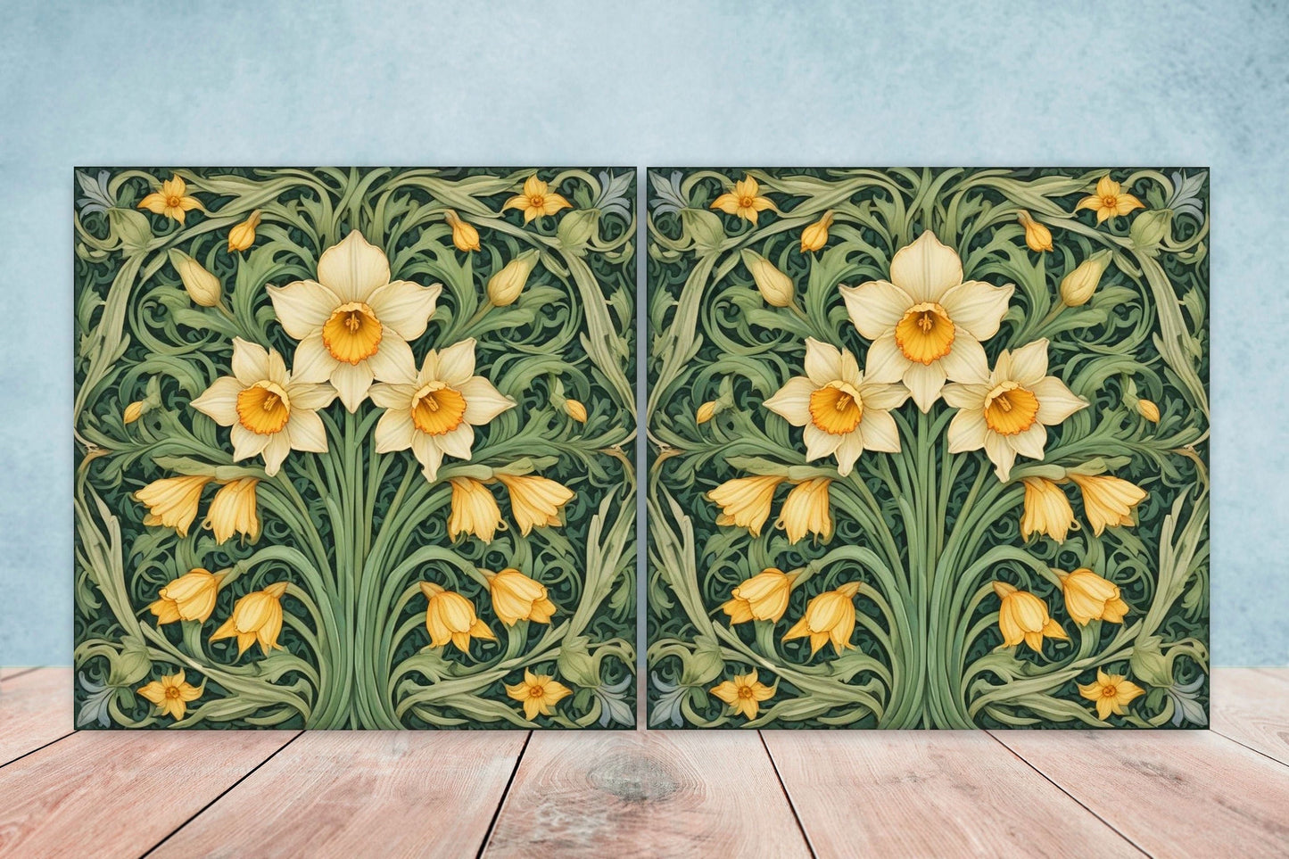 Art Nouveau Flower Ceramic tiles - Set of 2 Art Nouveau Wall Decor Tiles - Kitchen Backsplash Tiles, Table Decorative Tiles, Bathroom Tiles